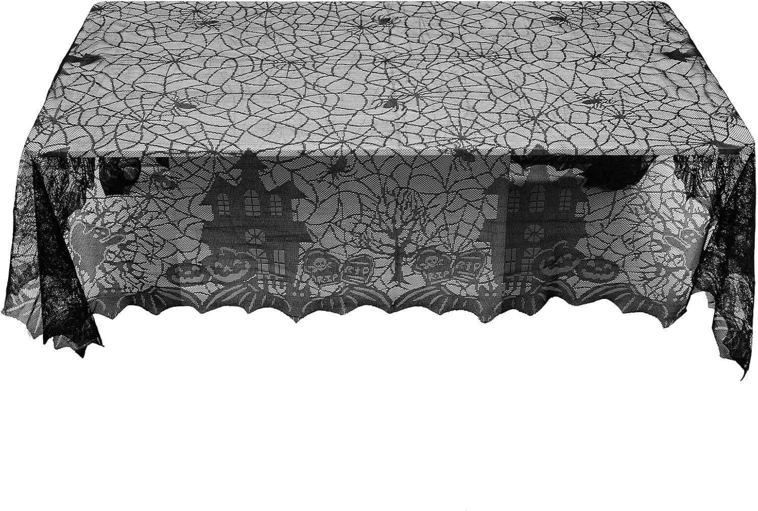 Operitacx Halloween Spider Web Tablecloth Lace Table Runner 135x175cm Black Lace Fabric Halloween Party Table Decor Cover
