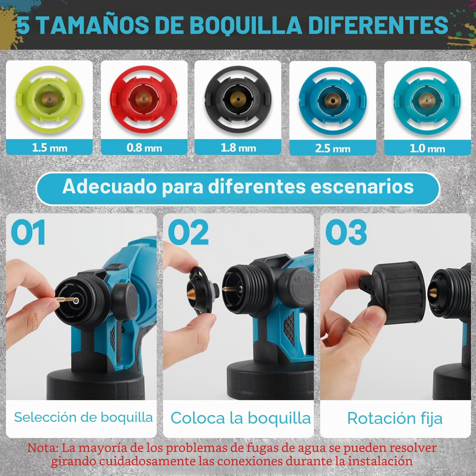 Pistola de Pintura para Makita 18V, Pulverizador Eléctrico Sistema de Pulverización de Pintura Inalámbrica 1000ML 5 Boquilla & 3 Modos para Cercas Jardín Muebles Paredes y Techos(sin batería)