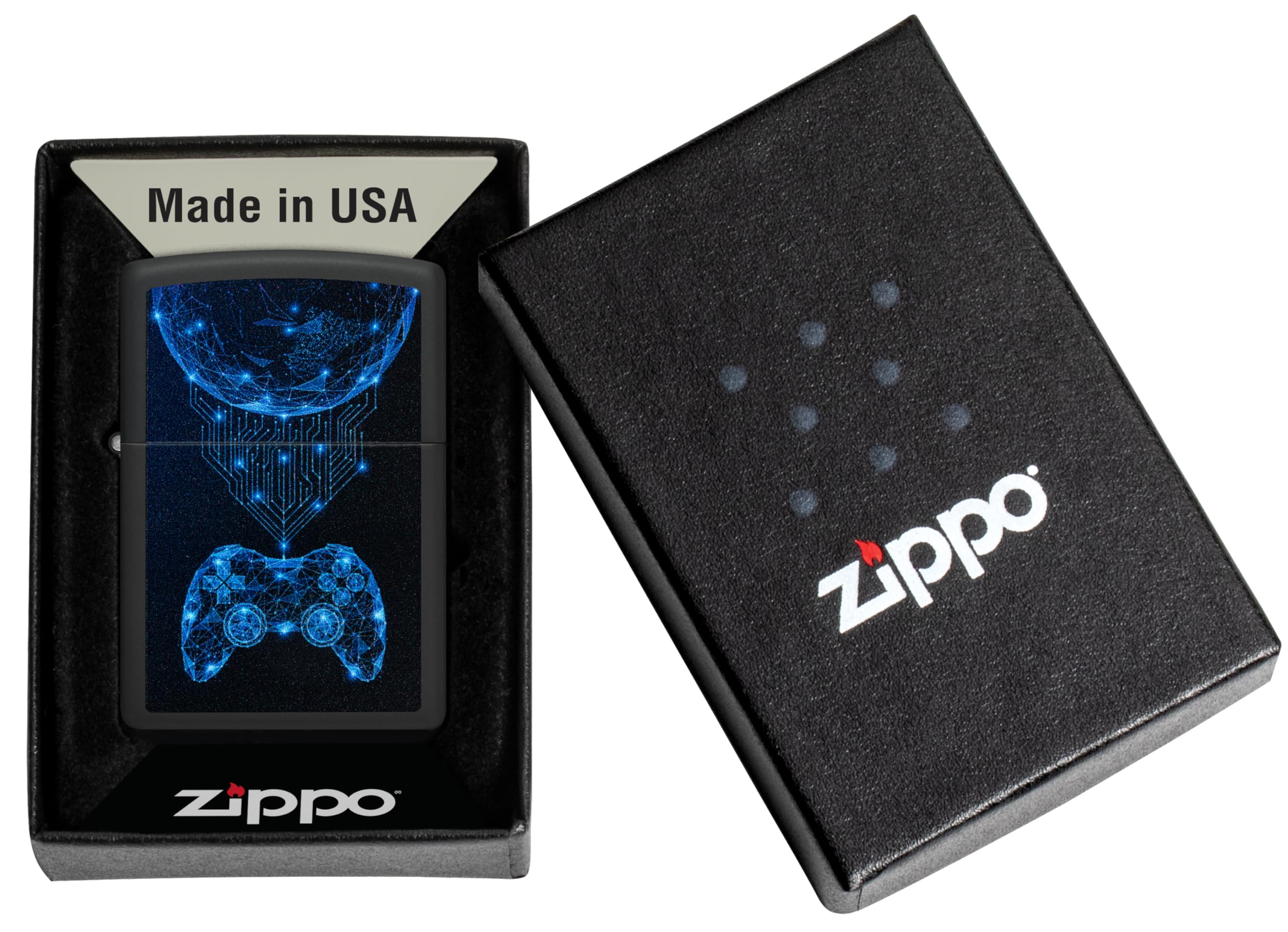 Zippo Briquet Tempête - Modèle Gaming - Finition Noire Mate avec Color Image - Rechargeable - Réutilisable - Design Coupe-Vent - Coffret Cadeau - Fabriqué aux États-Unis