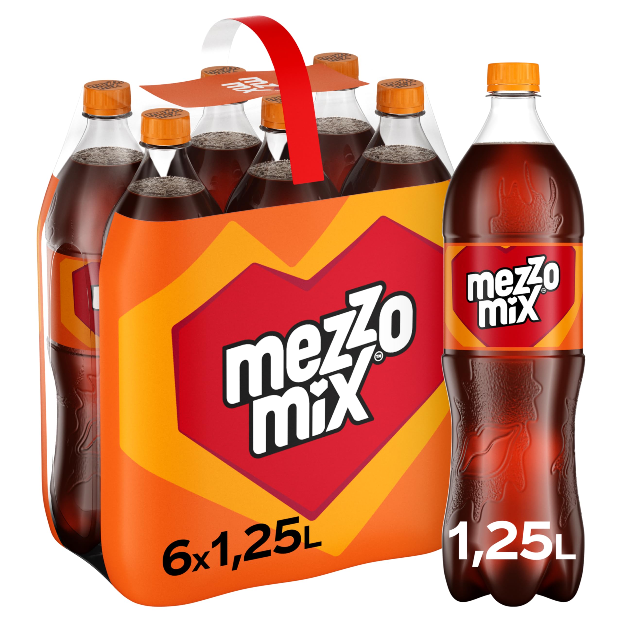 Mezzo Mix Cola Orange – koffeinhaltiges Erfrischungsgetränk mit fruchtigem Cola-Mix-Geschmack – 6x 1,25L Einweg PET Flaschen – Vorratspack