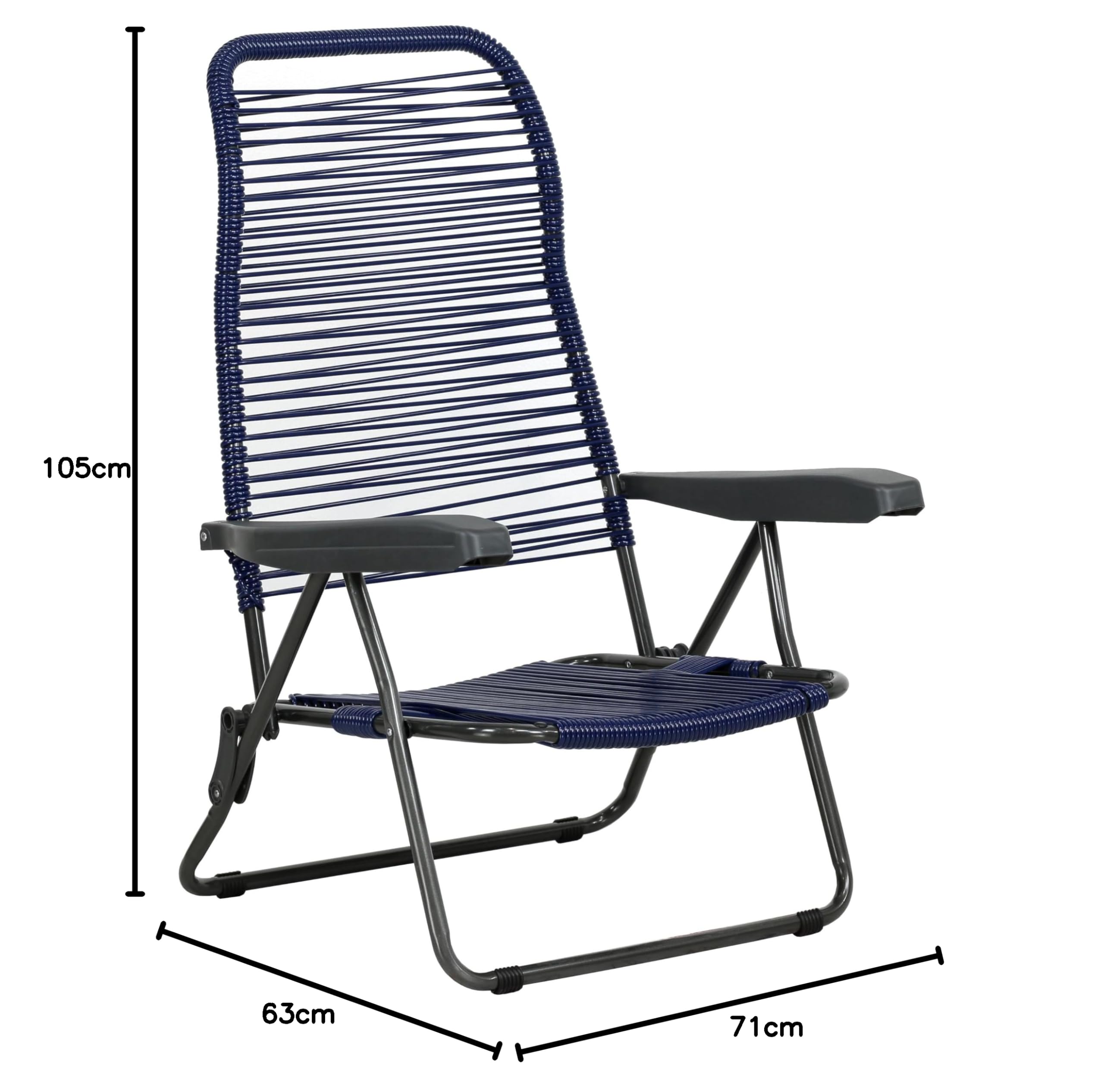 Totò Piccinni Sedia Sdraio STRING cordonata con braccioli con 6 posizioni Made in Italy (Blu, Spiaggina)