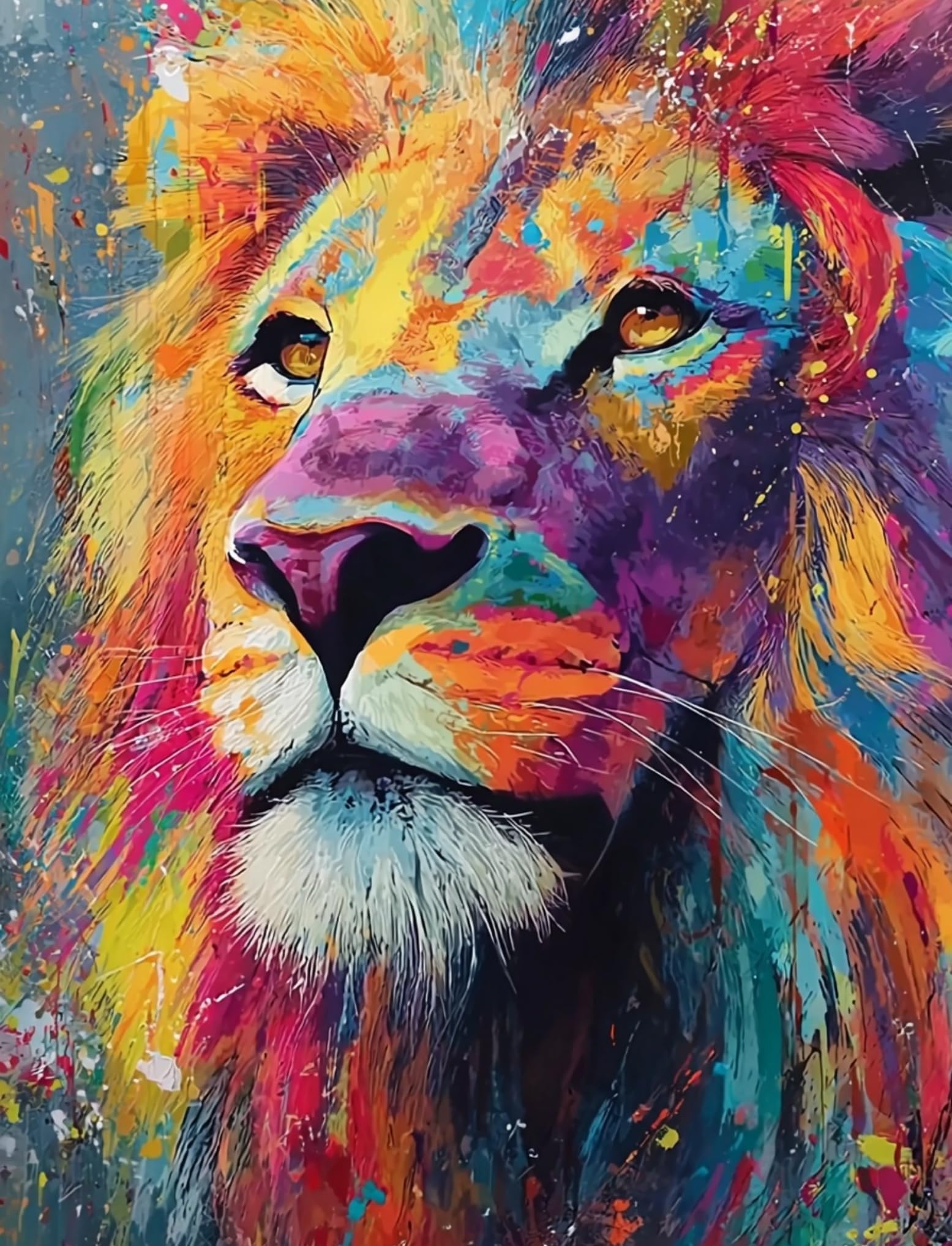 WANGWANGMIAO Paint by Numbers for Adults Colorful Lion- DIY Oil Painting Kits with Brushes and Acrylic Pigment, 16x20 inch Canvas，with Frame