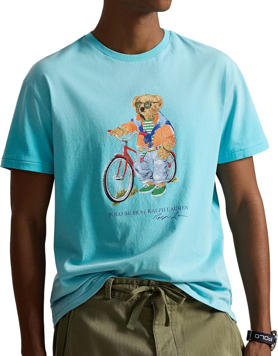 POLO RALPH LAUREN Camiseta Polo Bear de corte clásico para hombre, Azul/Oso de verano, Mediana
