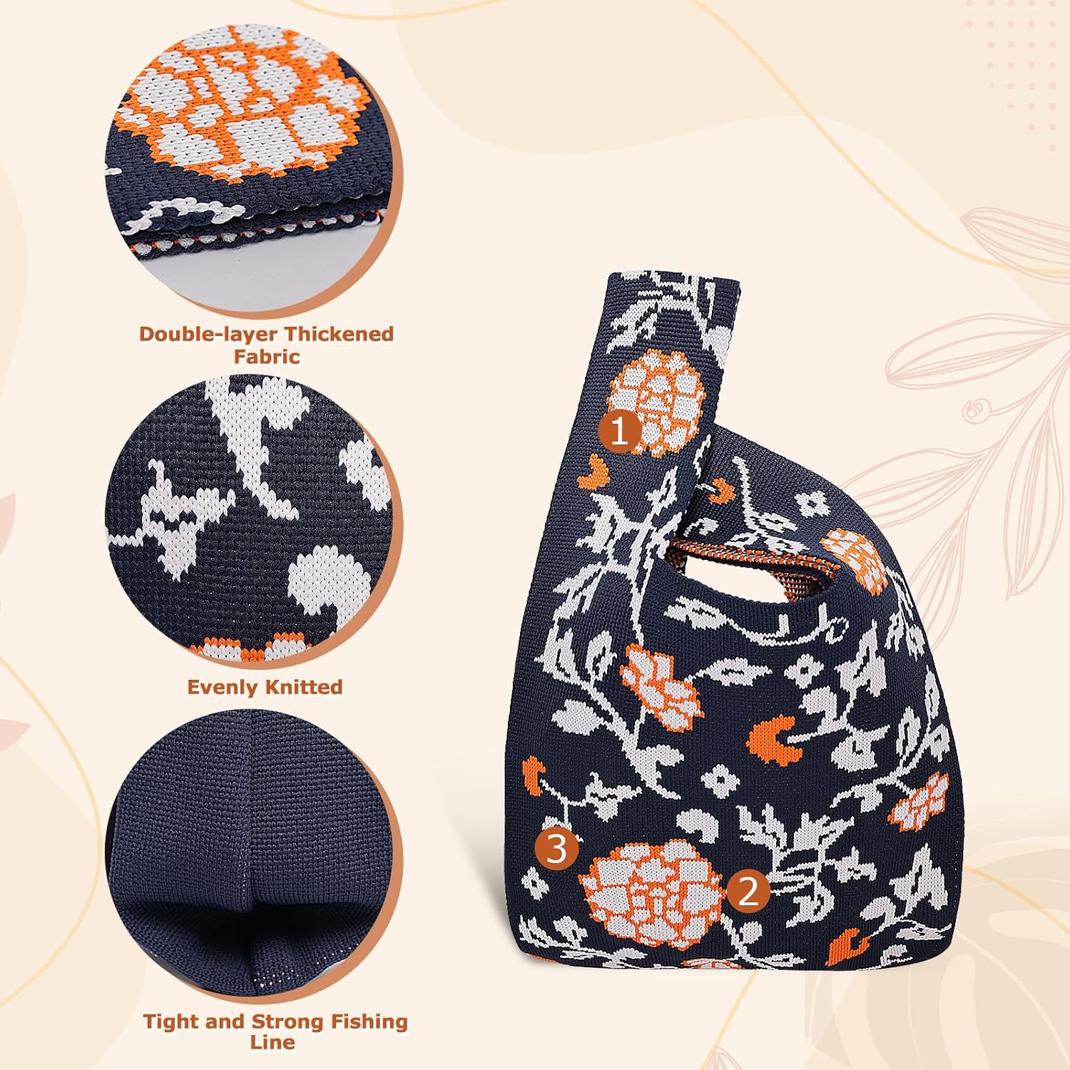 Small Crochet Knit Tote Wrist Bag, Portable Knot Sleeve Handle Bag Cute Wristlet Pouch Purse for Women - Image 5