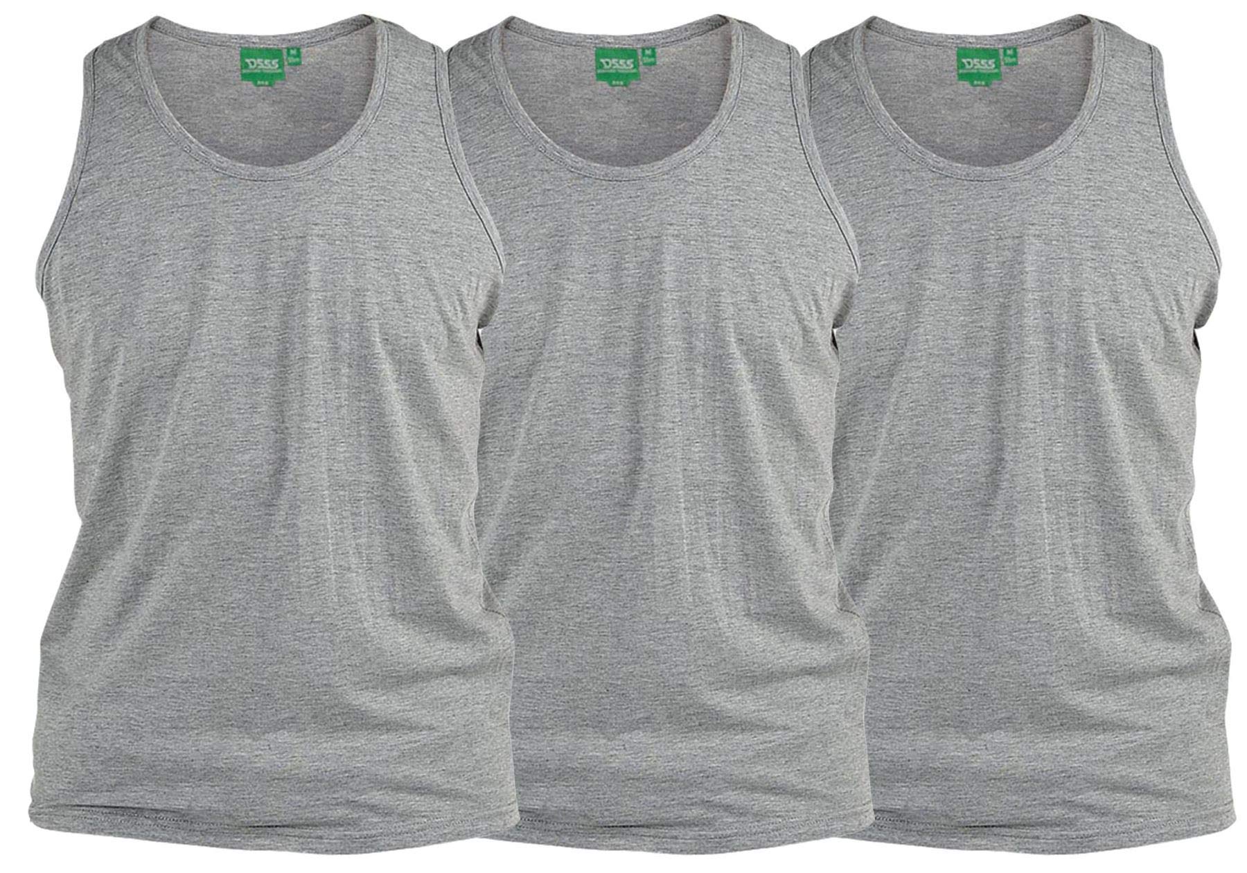 Duke London Unisex Grey D555 Pure Cotton Long Length 3 Pack Muscle Vests In In Xxl
