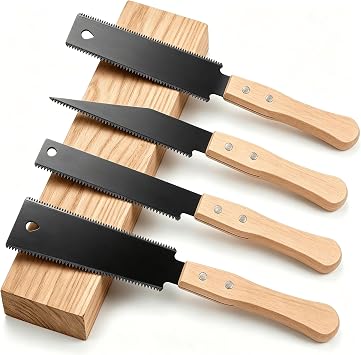 SANTUO 4Pcs Pull Saw Set, 30.5cm SK5 Steel Wood Saw with Wooden Handle, Japanese Pull Saws Double Edge & Single Edge, Large Head & Pointed Head Flush Cut, for Woodworking DIY Carpentry