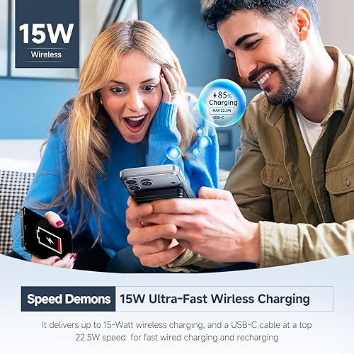 Miniatura 4 de Banco de energía magnético para iPhone, 10000 mAh para batería Magsafe, cargador portátil con tecnología Qi2 rápida de 15 W, soporte, pantalla LED,