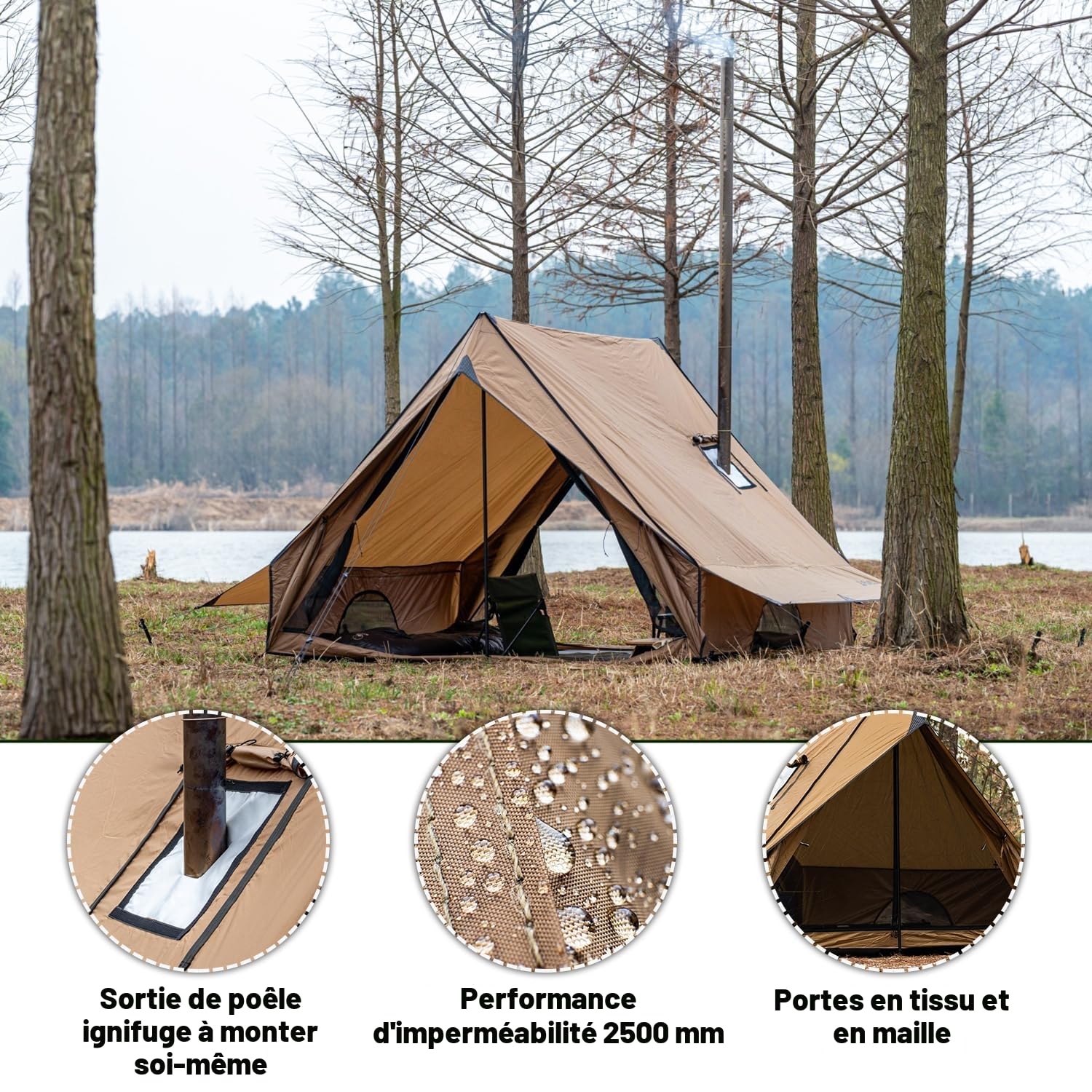 POMOLY Chalet 70 Pro Tente de Camping Murale Portable avec cric et Deux poteaux de Tente pour 1 à 2 Personnes pour randonnée, Chasse, randonnée | 2024
