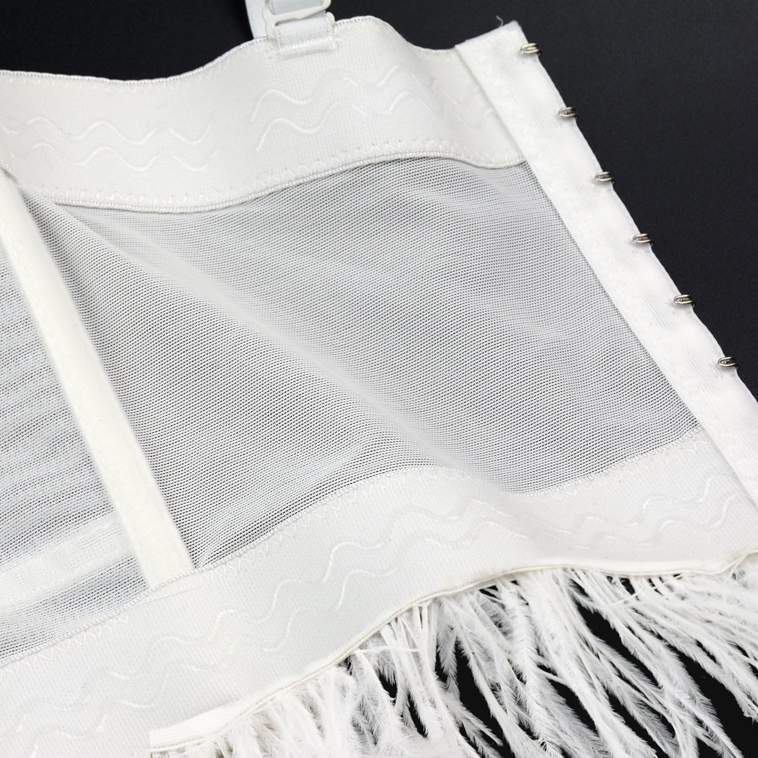 ELLACCI Women's Feather Tassel Diamond Chain Mesh Bustier Crop Top Push Up Corset Top Bralet White - Image 2