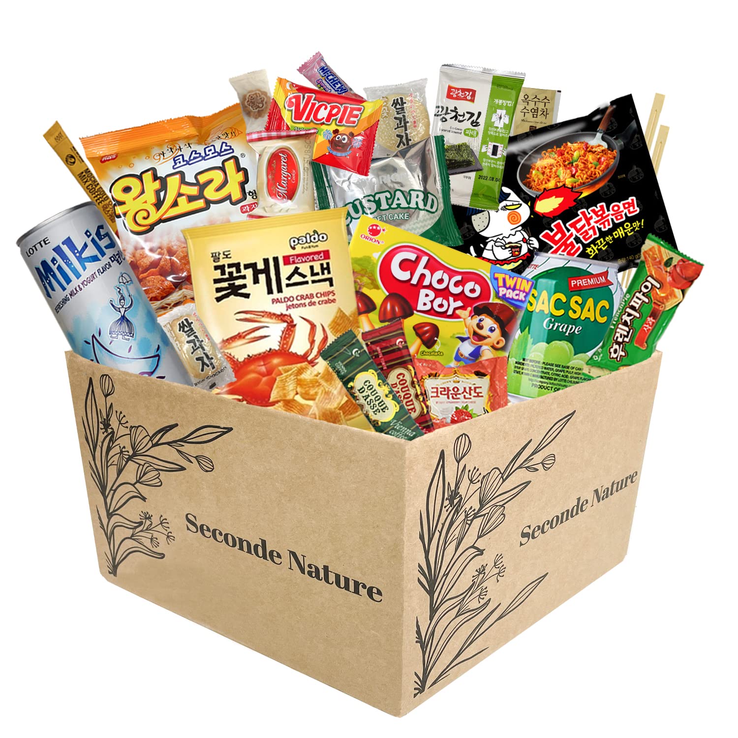 Journey of Asia "Seri's Choice KOREAN Snack" Box by Seconde Nature 20 Count Individual Wrapped Packs of Coffee, Snacks, Chips, Cookies, Noodle and Drink, Treats for Friends, Family, Kids, Children, College Students, Adult, Senior, Mother's day, Father's day, Teacher Appreciation day and K-Dramas Lovers -