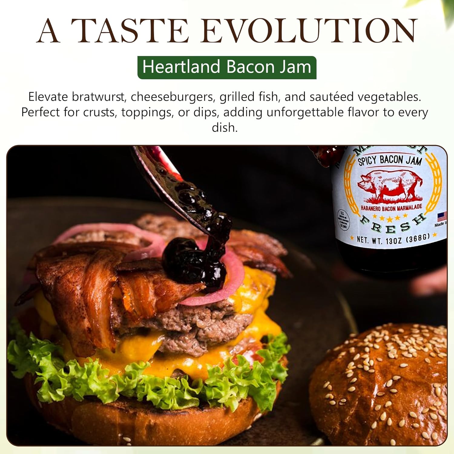 Midwest Fresh Spicy Bacon Jam | Gourmet Bacon Marmalade Spread for Burgers, Sandwiches, Charcuterie, and Appetizers (2 Pack (2 × 13 oz), 26, Ounce)