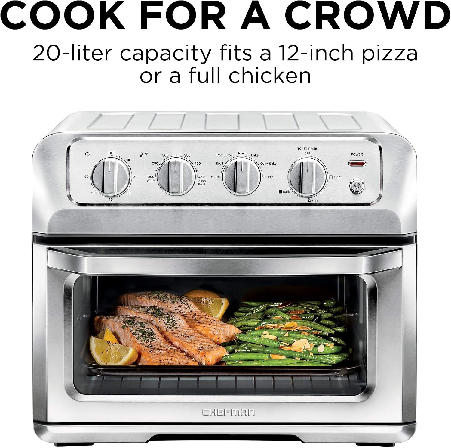 Chefman | Horno Freidora de Aire de 20 Litros | Fríe sin Aceite | 7 en 1 |  Interior Antiaderente | Acero Inoxidable : Amazon.com.mx: Hogar y Cocina