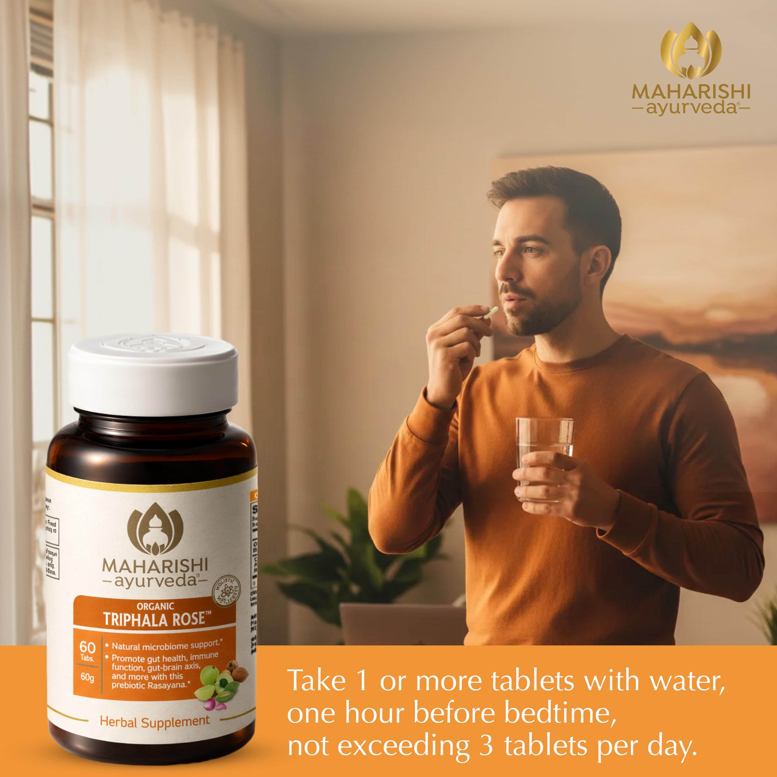 Maharishi Ayurveda Organic Triphala Rose – 1000 mg, 60 Tabs – Herbal Supplement that Supports Microbiome & Immune Function, Promotes Gut Health & Digestion. 100% Organic | Non-GMO | USDA Certified. — Amazon image 6