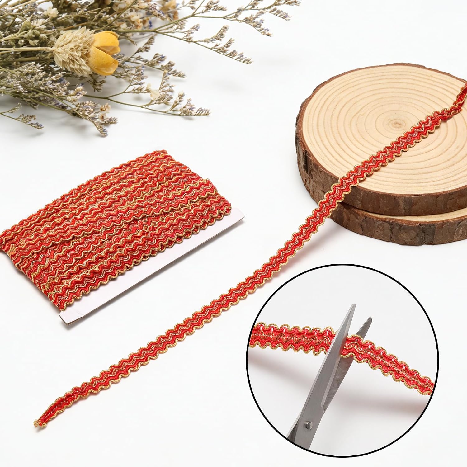 13 Yards Gimp Braid Trim, 3/5 Inch Wide Red Metallic Lace Trim, Polyester Lace Ribbon Crafts Sewing Costume Home Decoration