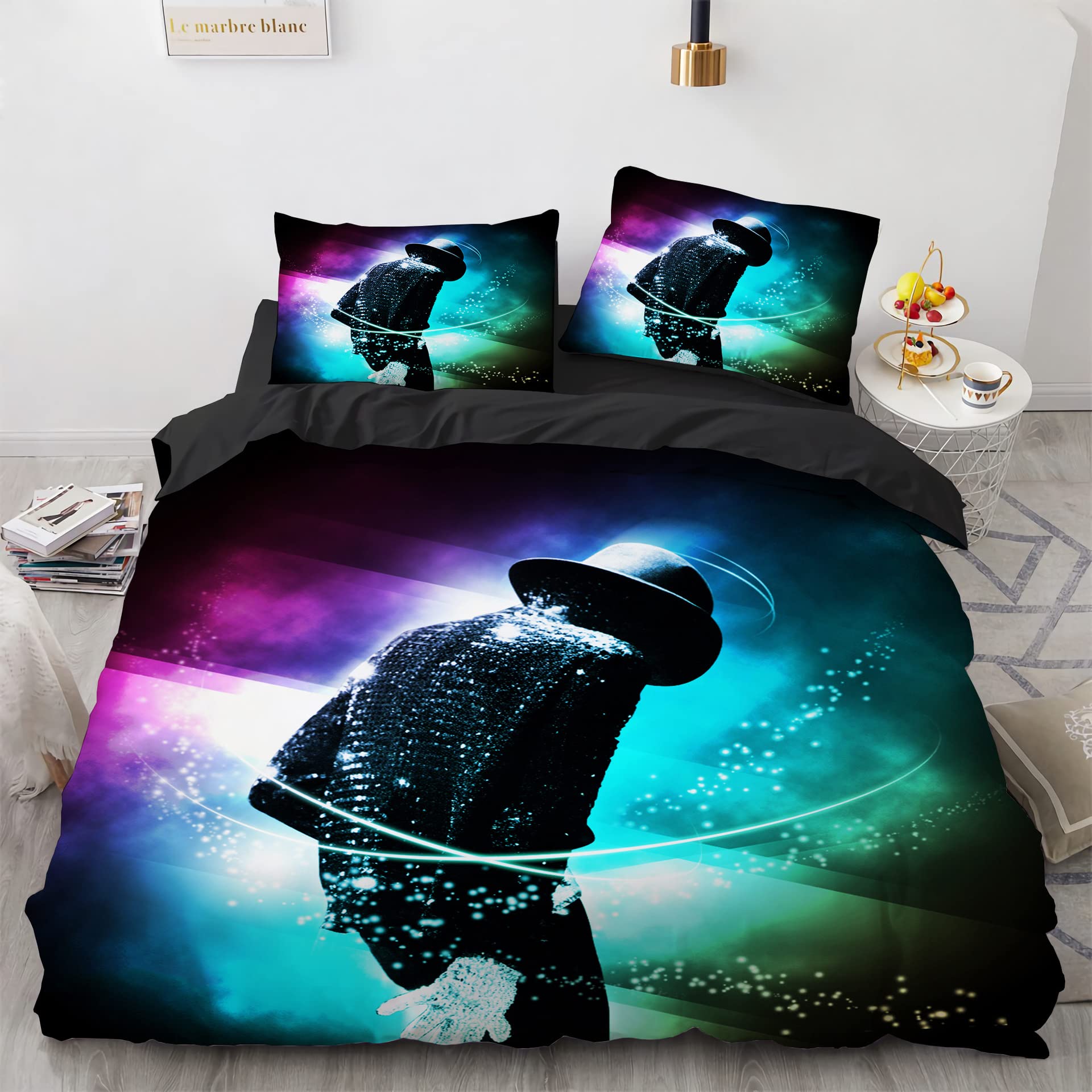 Shaari Duvet Cover Set Double 200 x 200cm Michale Jacksen Polyester 3 Piece Bedding Set with 2 Pillowcase Kids Quilt Cover Closure