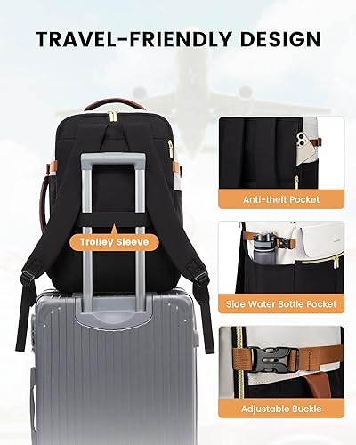 Miniatura 7 de LOVEVOOK Mochila de transporte, mochila de viaje de 40L para mujer con 3 cubos de embalaje, Beige-negro-marrón, Mochila de viaje