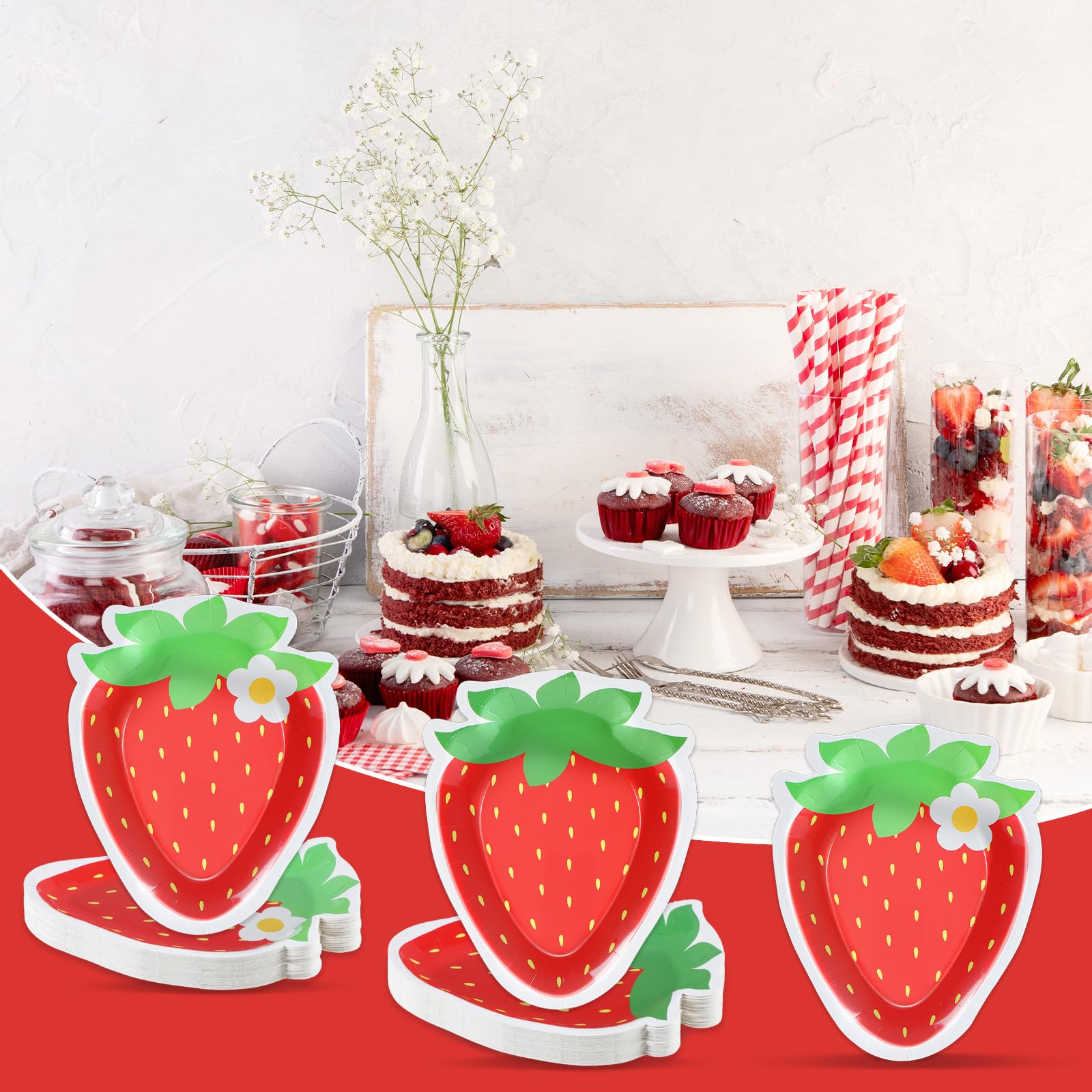Strawberry Birthday Decorations SHIBADOU Strawberry Paper Plates