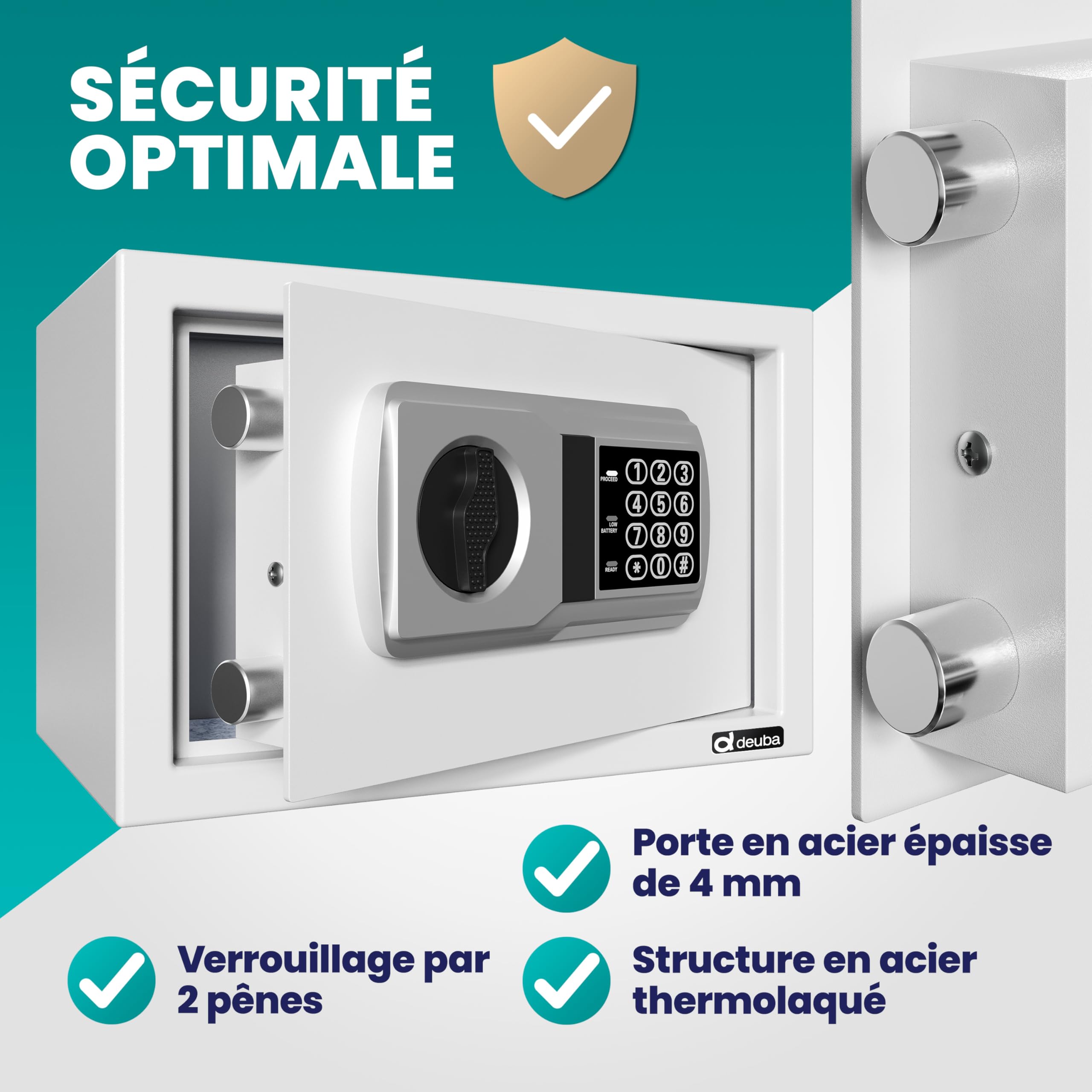 DEUBA® Coffre Fort Électronique Argent 31 x 20 x 20 Cm avec Cadenas Code pour Argent Bijoux Document et Livre Porte Acier Épaisse Verrouillage Double Pêne Fixation Murale ou Sol