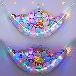 Unicorn Castle Stuffed Animals Net or Hammock Kids Toy Storage Organizer with LED Light Hanging Corner Stuffed Animals Holder Kids Girls Room Decor,White,Large (Pack of 2)