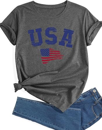 Patriotic Shirts for Women 4th of July Outfits American Flag Shirt Women Short Sleeve Tops Graphic Tees