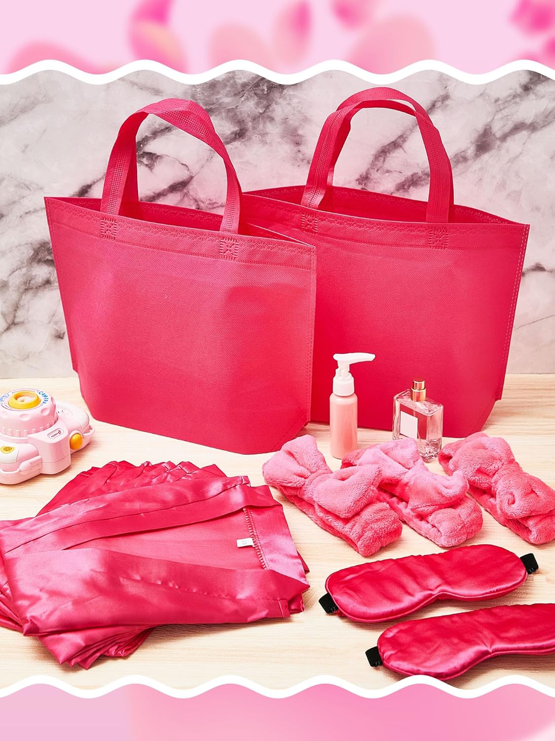 Sintuff 24 Pcs Sleepover Party Supplies for Girls 6 Spa Robes for Girls Slumber Party 6 Tote Bags 6 Headbands 6 Spa Masks