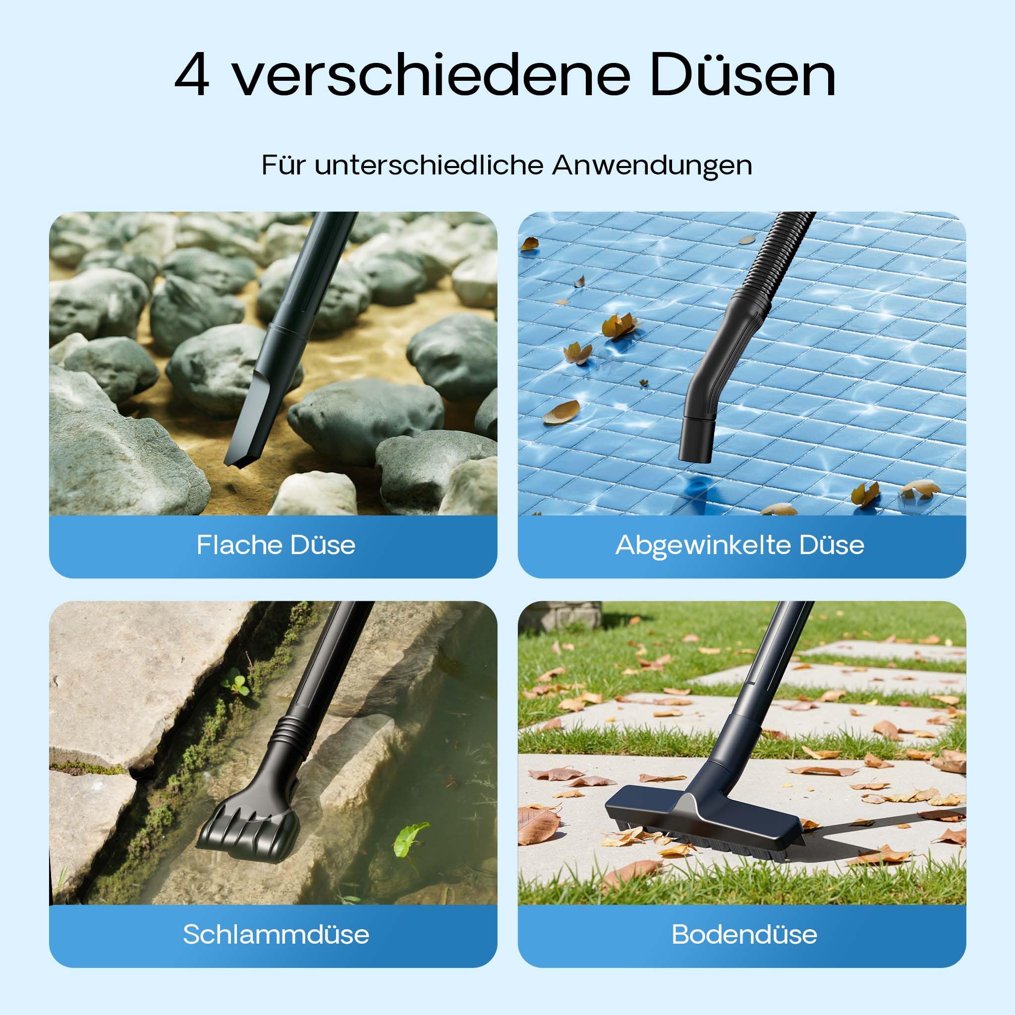 Wiltec Teichsauger 1400 W, 30 L Füllmenge, mit 2 Schläuchen, Poolsauger Schlammsauger Teichschlammsauger Nass Trocken Sauger mit Entleerungsautomatik