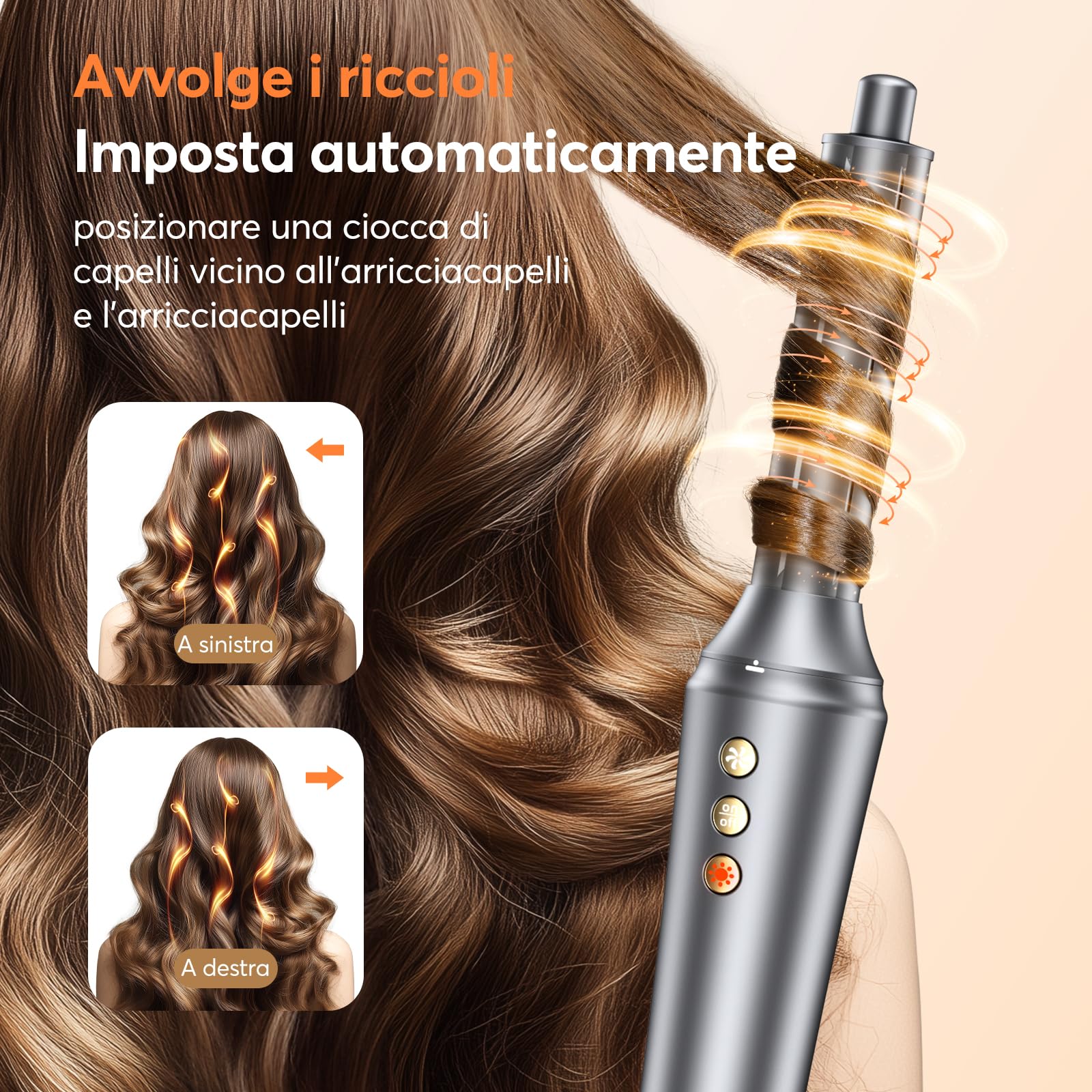 Bopcal Hair Styler 5 in 1 Asciugacapelli - Professionale Phon Capelli，Arricciacapelli Automatico 32MM, Spazzola Aria Calda con Milioni Ionico, Volumizzant, Liscio, Regali 892-B