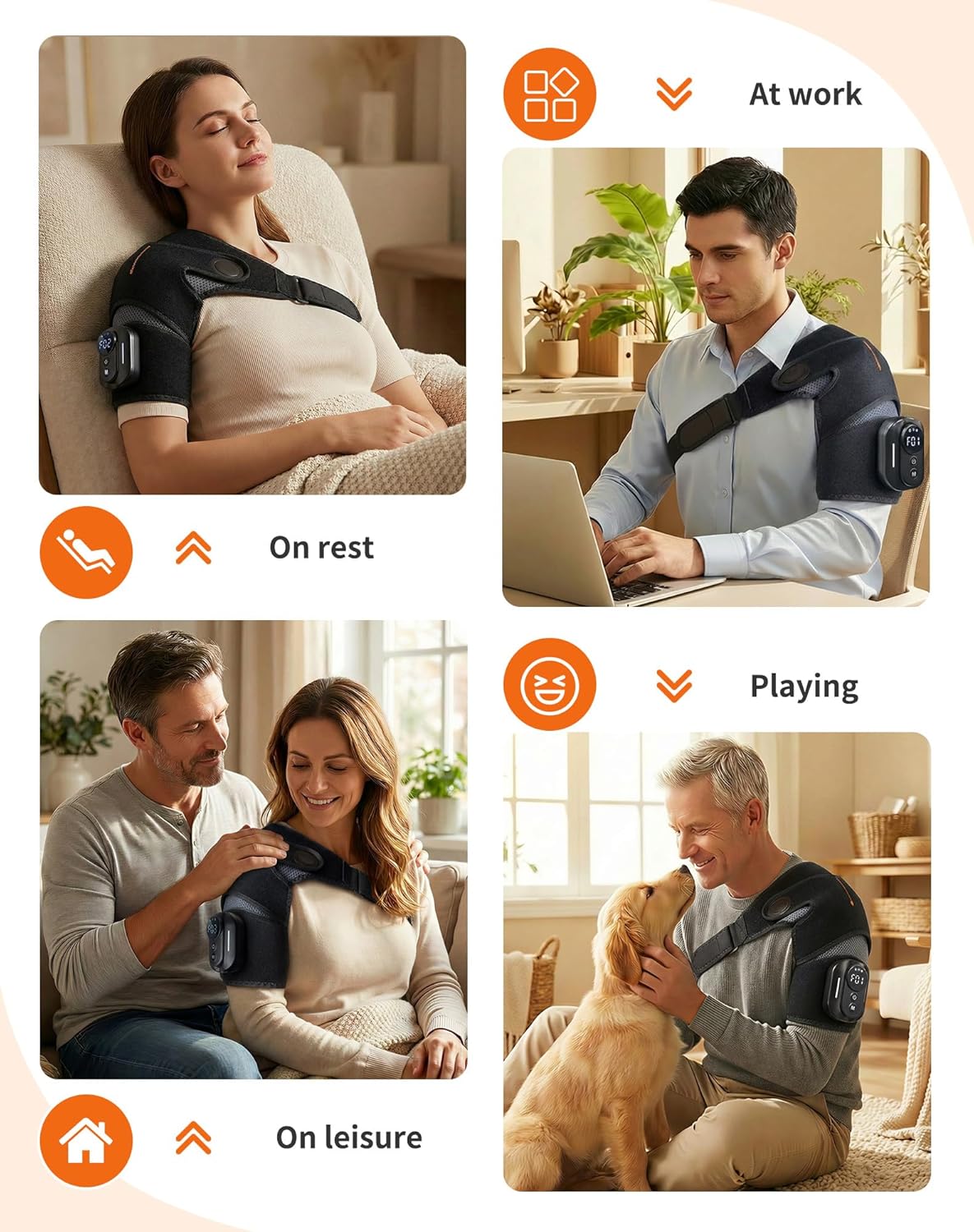 Shoulder Heating Pad with Massager & Magnetic Remote, Cordless Heating Pad with 5 Heat & Vibration Modes, Portable Shoulder Brace for Home, Office, Travel