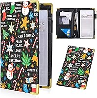 Vista 1 de Libros de servidor para mesera - Cartera de cuero PU marrón con bolsillo con cierre, motivo navideño; lindo organizador para meseros con bolsillo