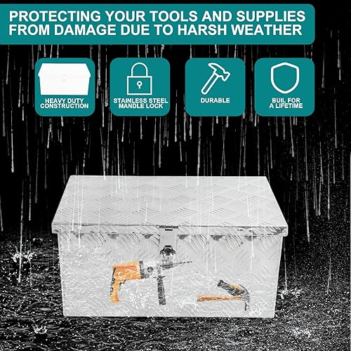Miniatura 5 de Caja organizadora de herramientas de aluminio resistente de 20 x 12 x 9.5 pulgadas con cerradura cromada para camioneta, caravana, remolque,