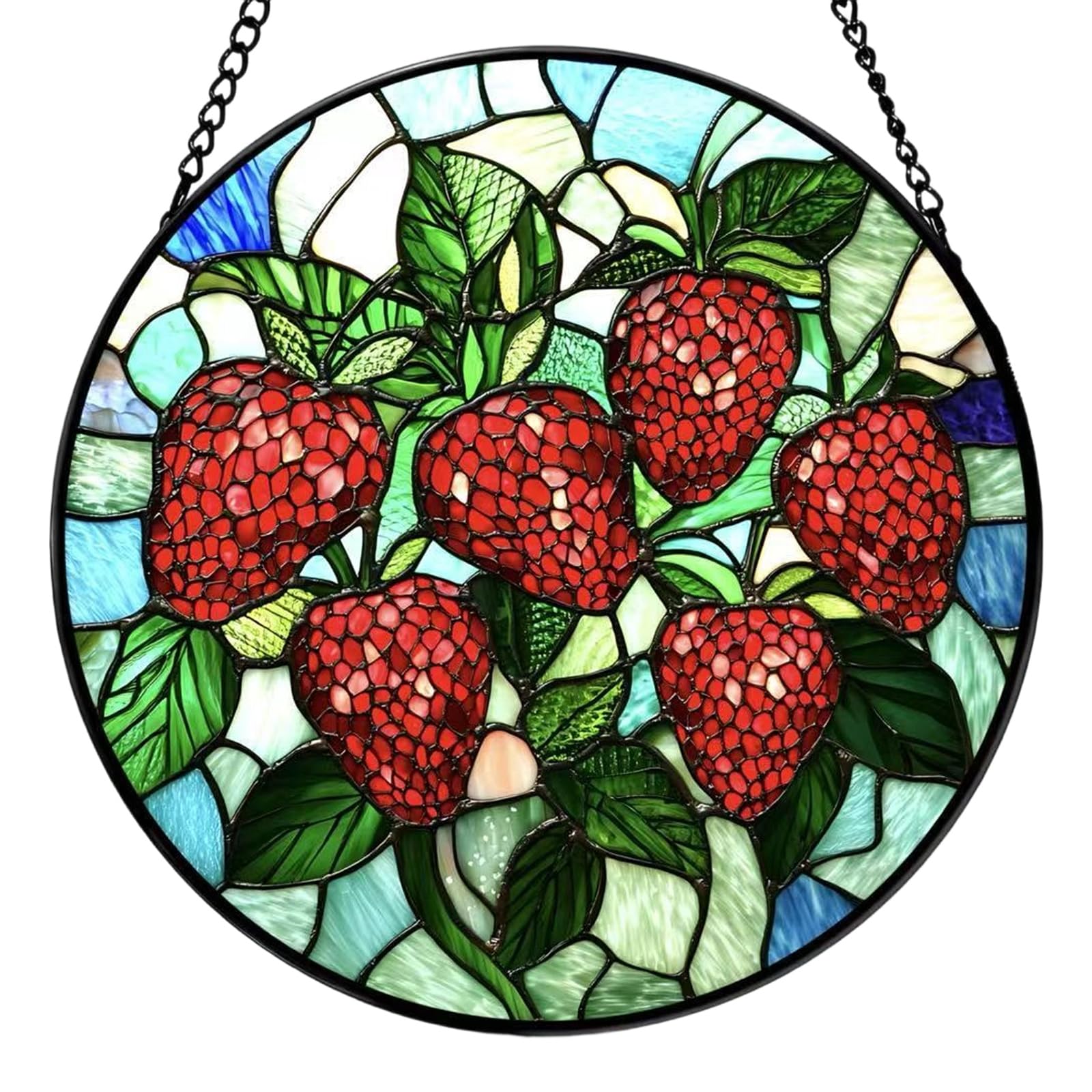 Kaeltsyn Strawberry Themed Stained Glass Decoration for Bedroom Living Room Windowsill Hanging Glass Strawberry Ornament