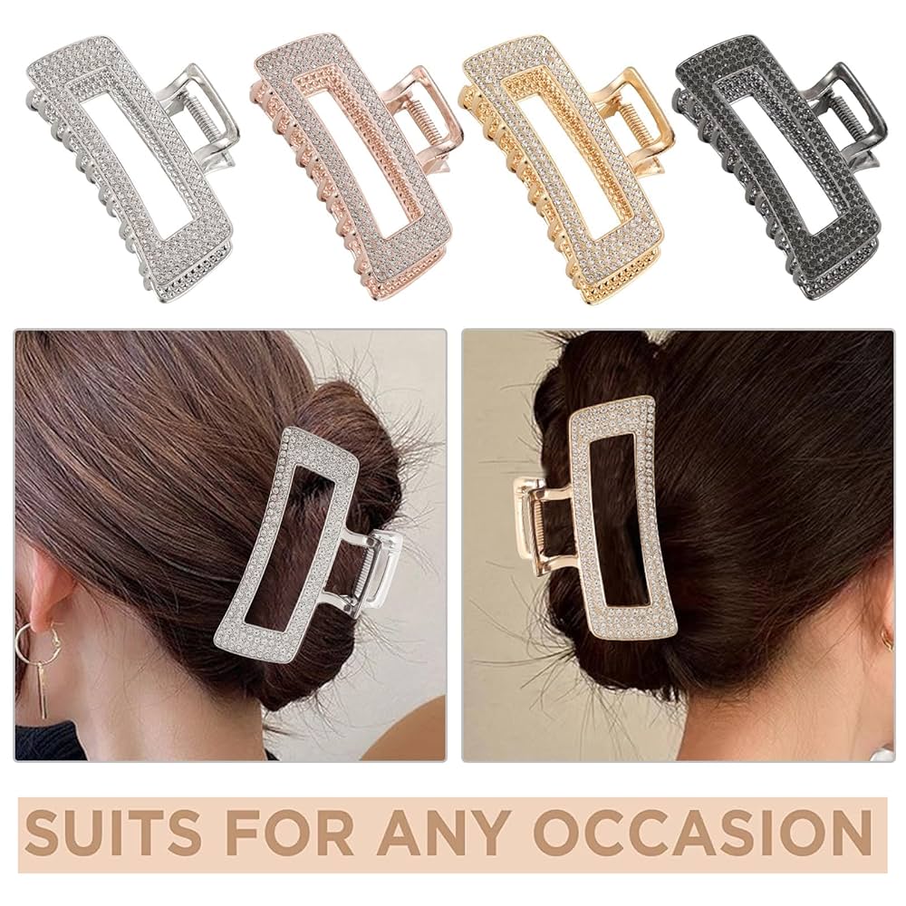 【threetimes】Crystal tht hair clip Amazon.com : WORTL 3.5 Inch Square Metal Large Claw Clips, 4