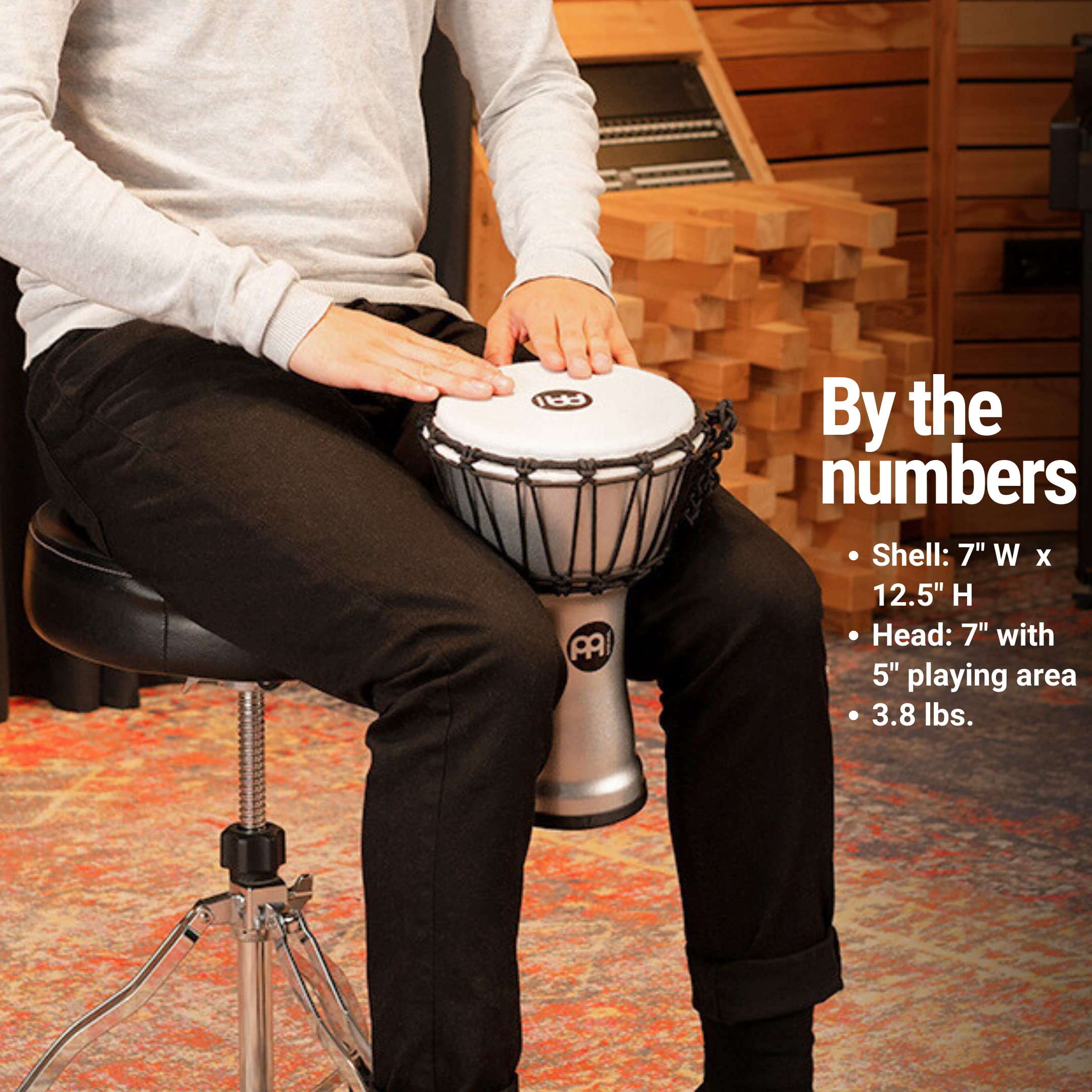 Meinl Percussion JRD Djembe Instrument – Très Petite Percussion à Main – Instrument de Voyage – Diamètre 7 Pouces – Plastique, Argent (JRD-S)