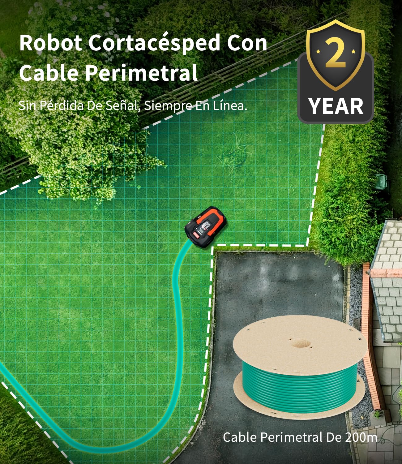 M1 Robot Cortacésped con Cable Perimetral hasta 1400 m², Cortacésped Robot Automático, Altura de Corte 25–65 mm, Pendientes hasta 47%, Ancho de Corte 22 cm, Control por App y Bluetooth