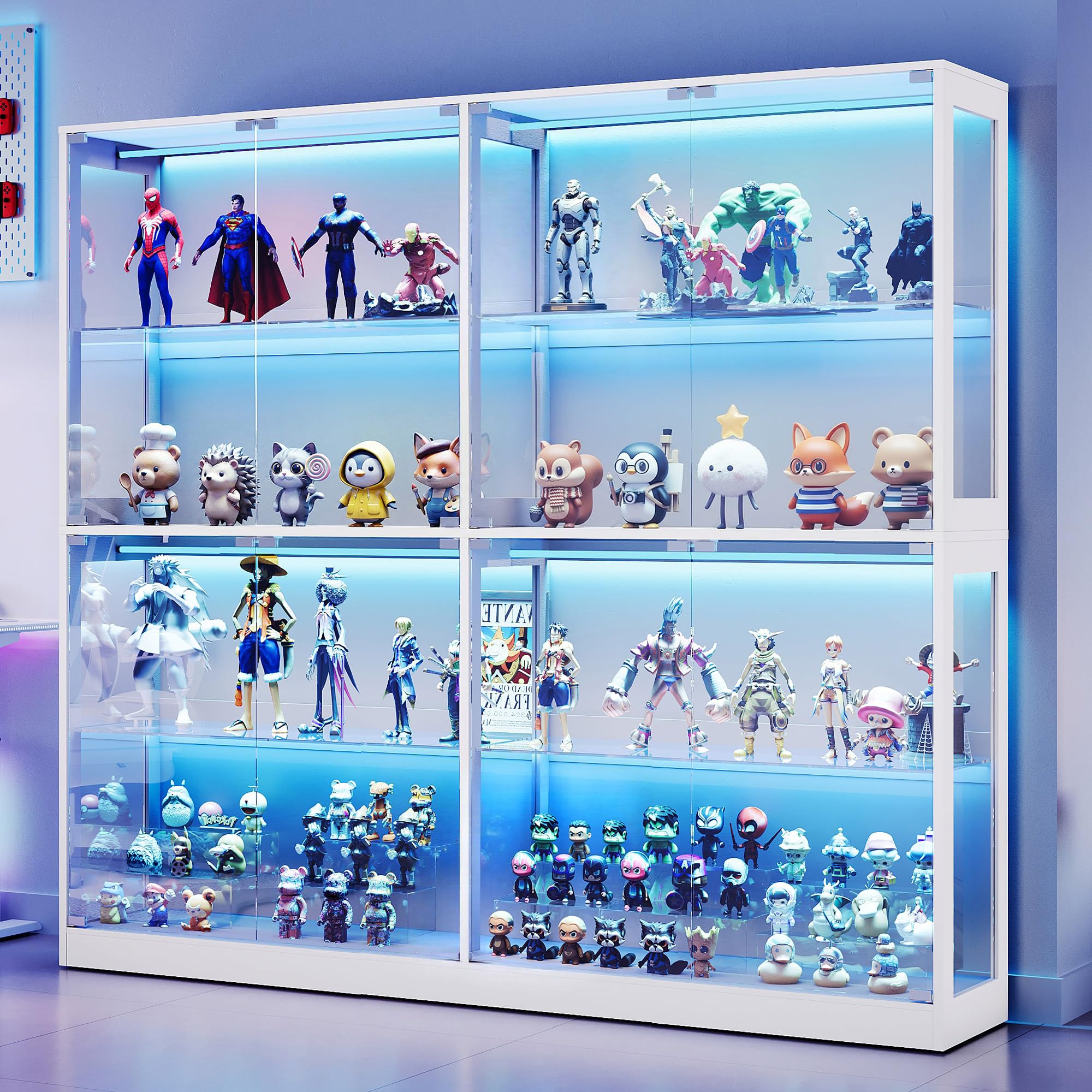 incomplete similar to amerlife rgb display cabinet with adjustable glass shelves, 4-tier storage case with led lights & press-to-open doors, modern display shelf for collectibles, white 70" h×75" l×16" d