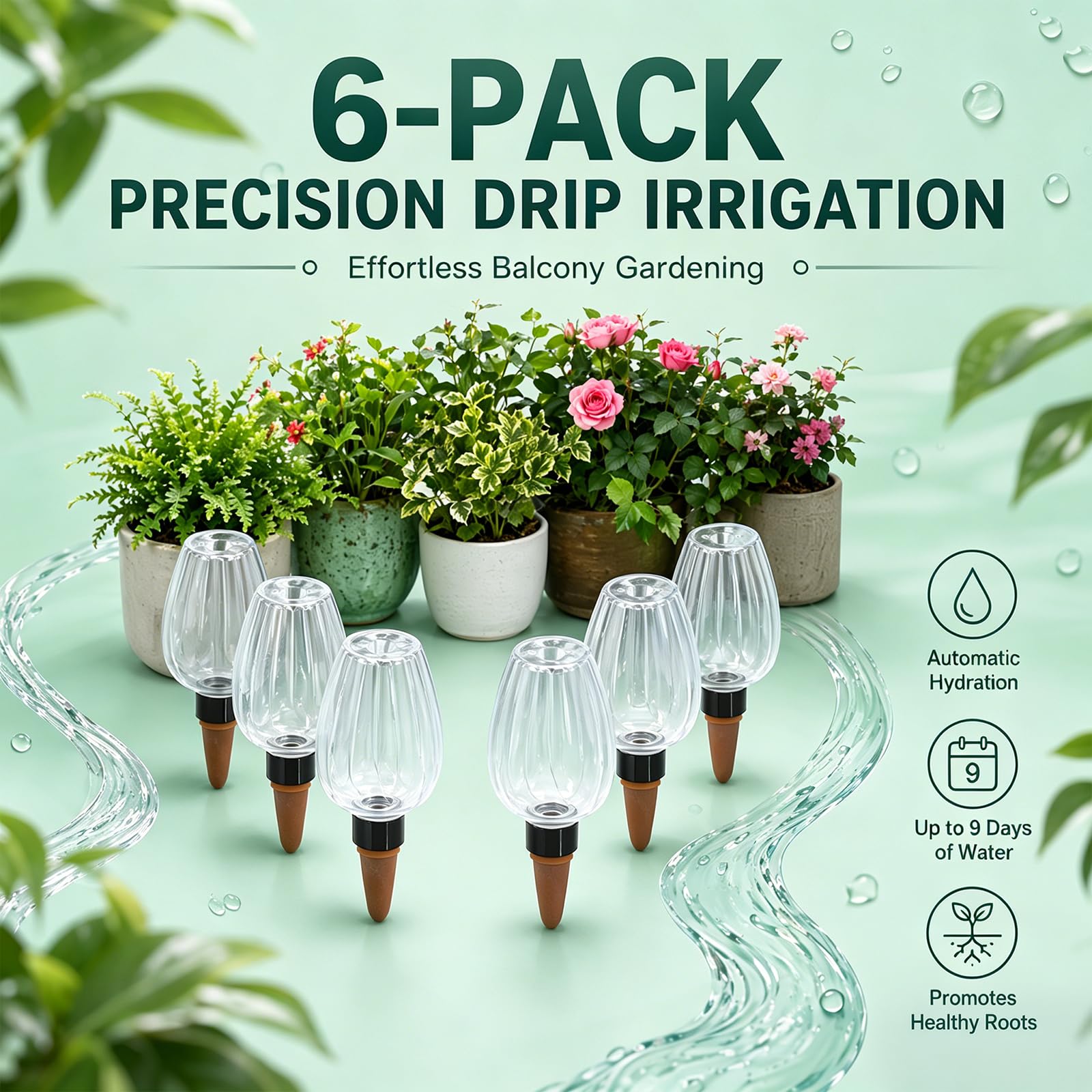 Set 6 sfere annaffiatura automatica 350ml | punta porosa plastica sistema irrigazione automatico per piante domestiche balcone giardino durante le vacanze