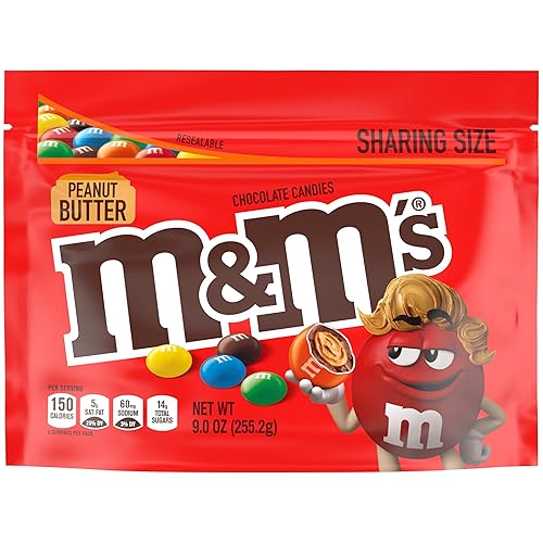 M&M'S Caramelo de chocolate con leche con mantequilla de maní, tamaño compartido, bolsa resellable de 9 onzas
