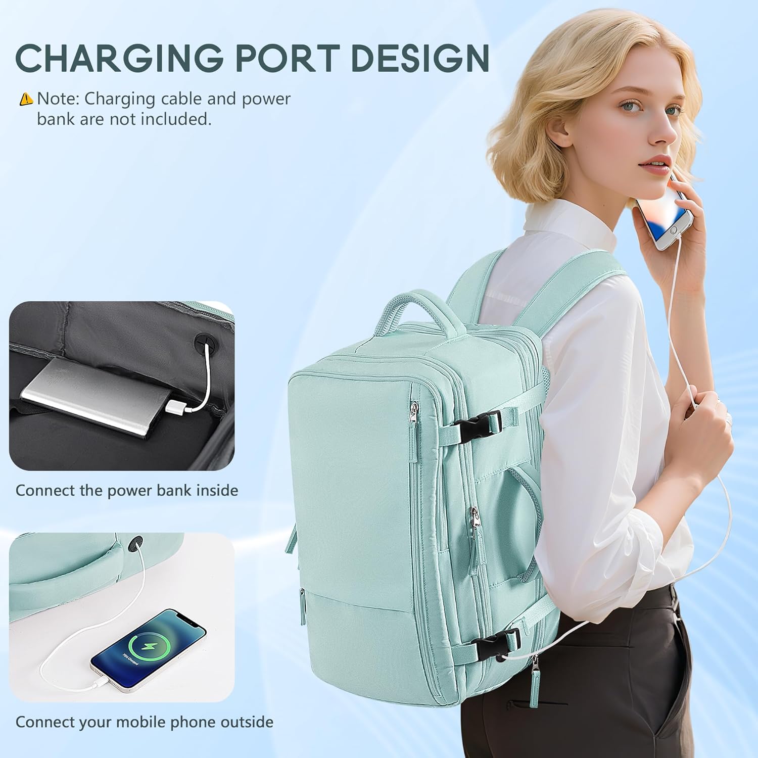 Beraliy Large Travel Backpack for Women Airline Approved, Carry On Backpack, 17 Inch Laptop Backpack, Personal Item Bag Casual Daypack Backpacks, Mint Green - Image 4