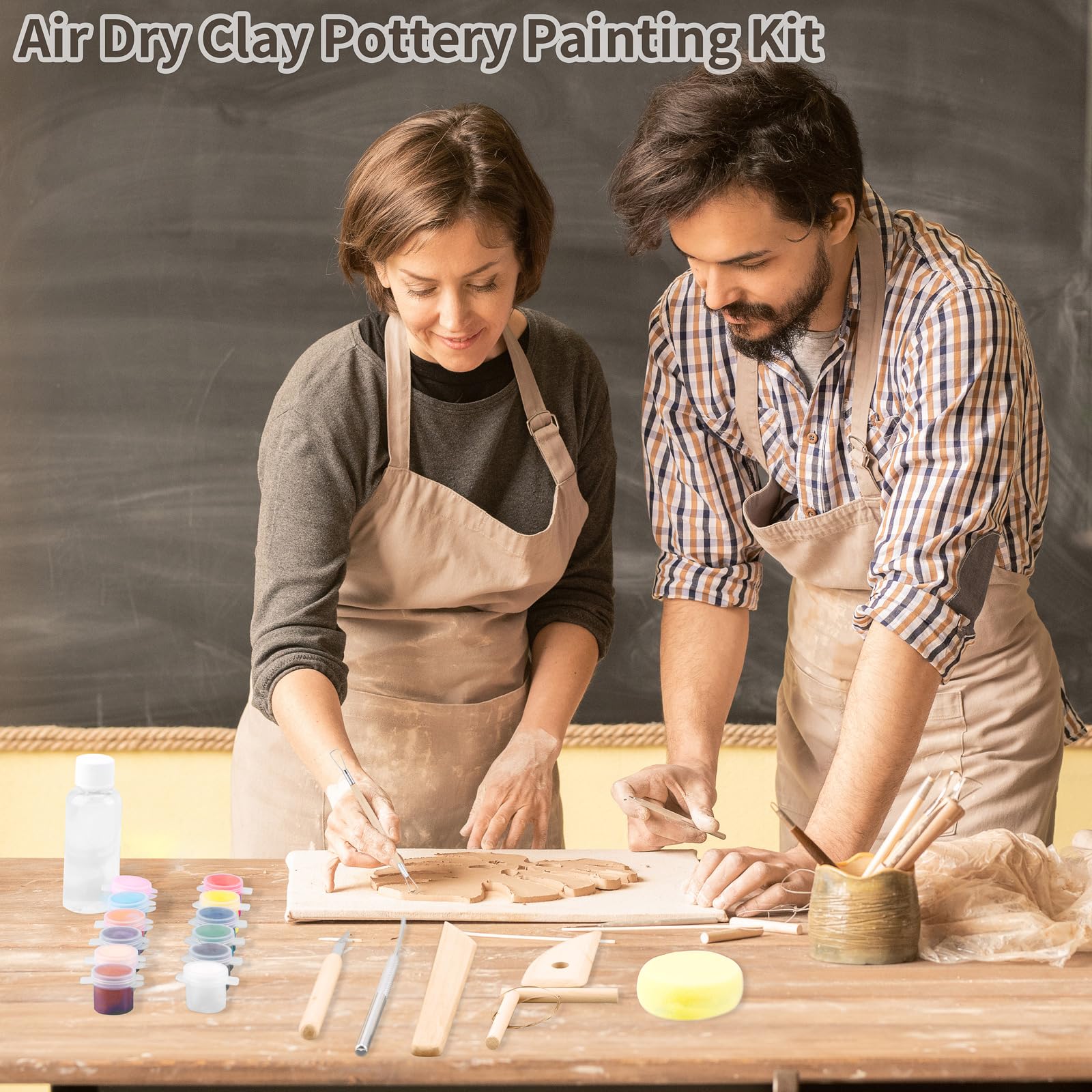 JelyArt Töpferset für Anfänger Lufttrocknender Ton Selbsttrocknender Ton für zuhause - Lufttrocknend DIY Set für Erwachsene Keramik Kreativset Tonset ohne Brennen Geschenke Bastelset (Clay Set)