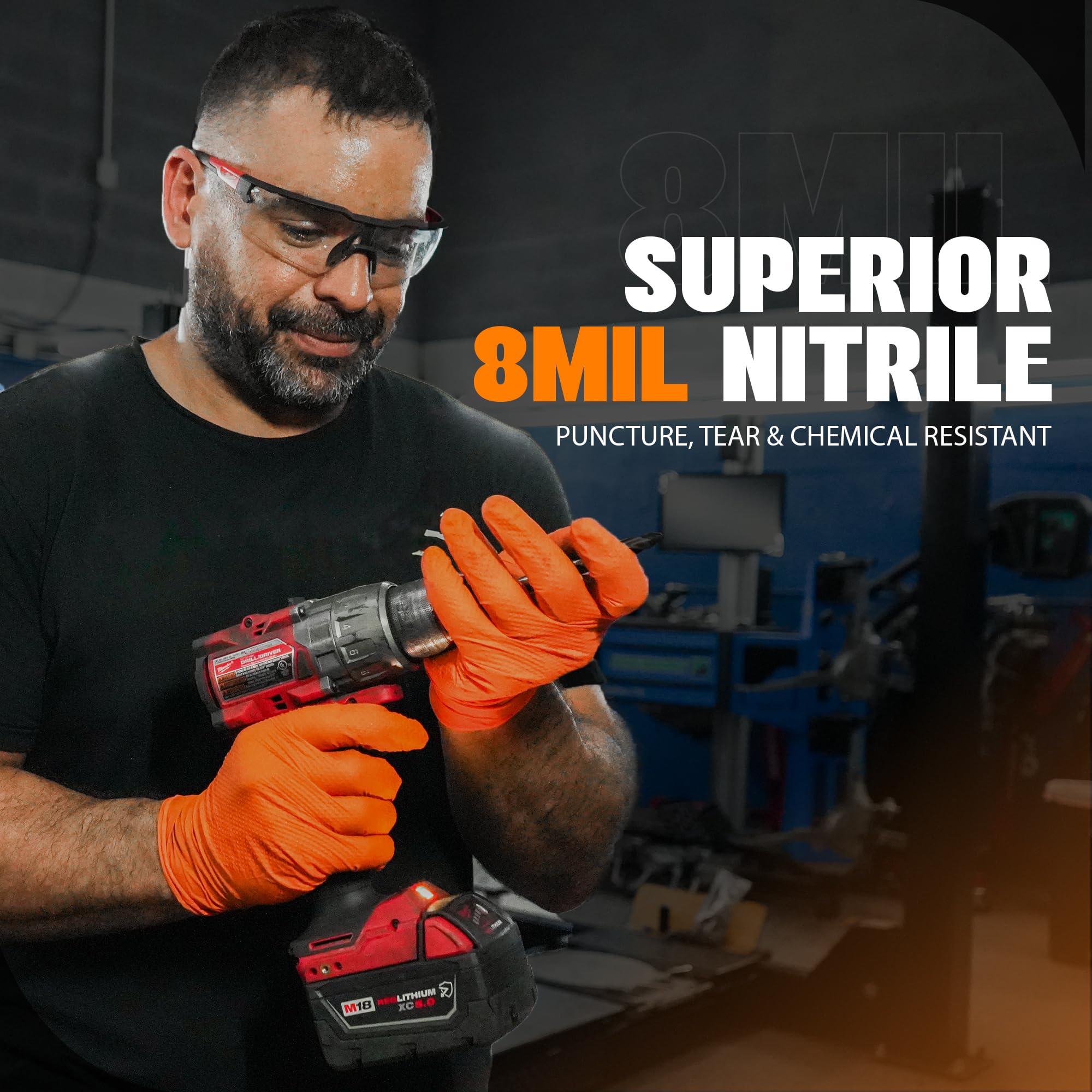 GRIPXX Herkules Grip - Guantes de nitrilo duraderos - Estructura de diamante elevada 3D - Sin látex y sin polvo - 8 mm - para mecánicos - Talla 2 - XXL