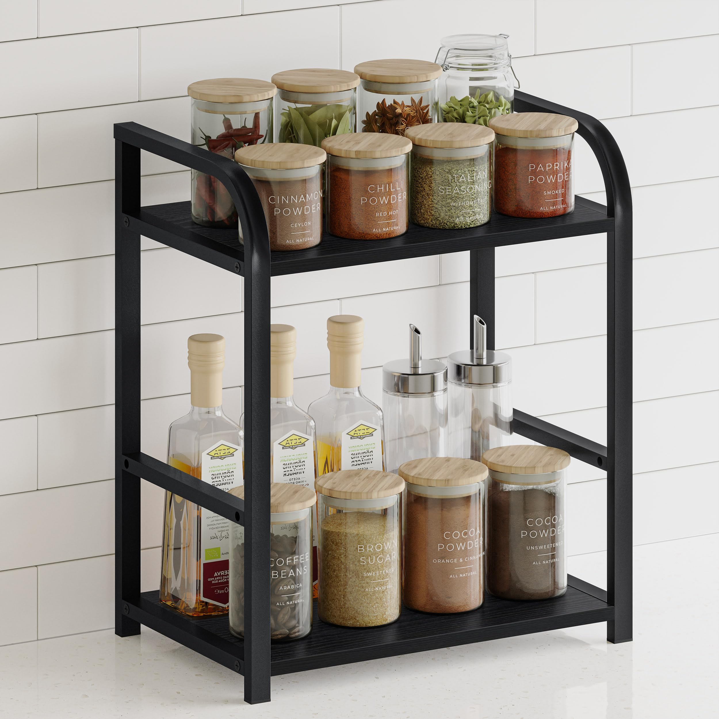 Kitchen Storage Organiser Coffee Station - 2 Tier Spice Rack for Countertop