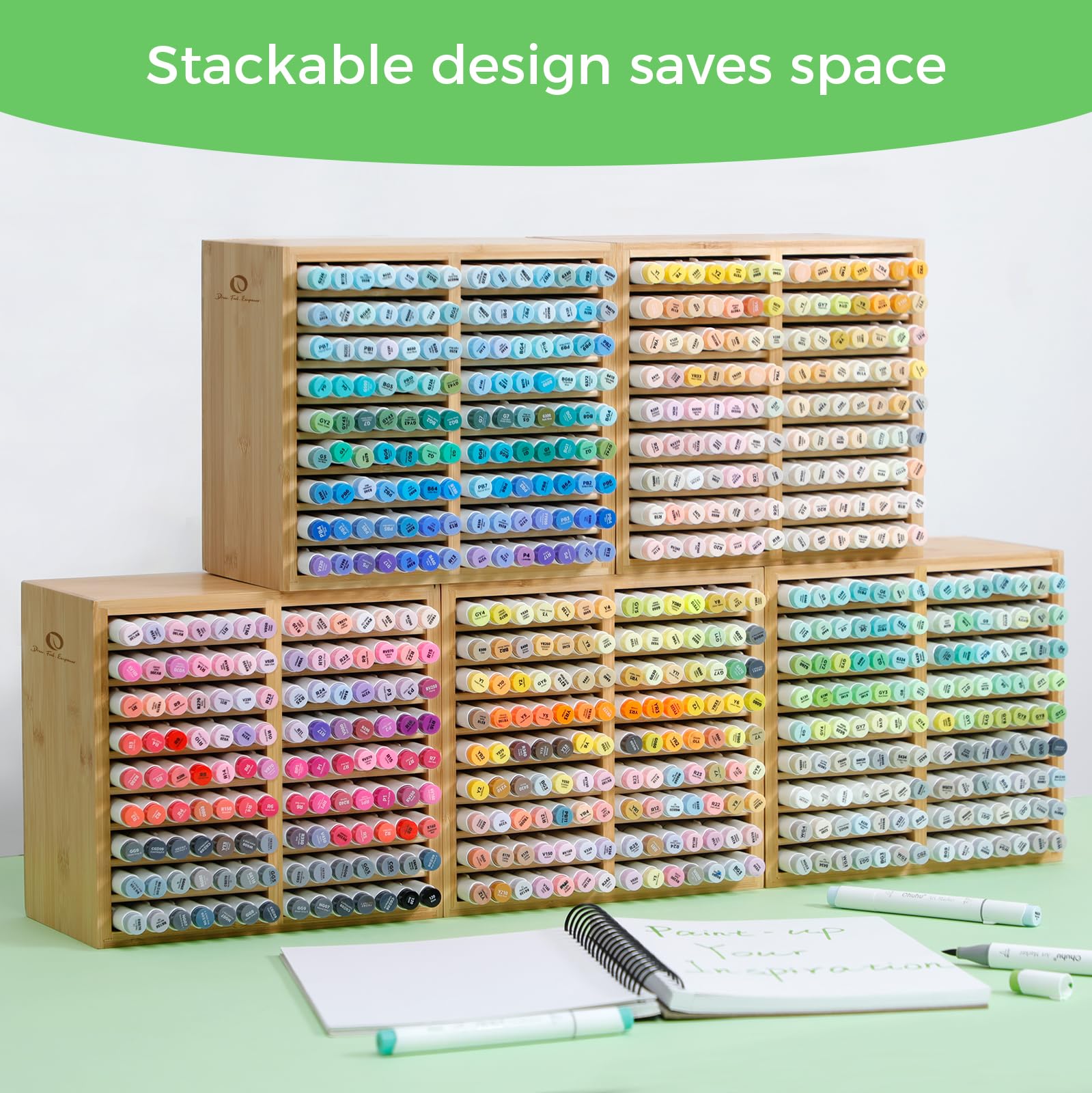 Ohuhu, organizer in legno di bambù, per riporre 126 pennarelli, penne, matite, pennelli artistici, cancelleria, con 18 scomparti, per casa, classe, ufficio