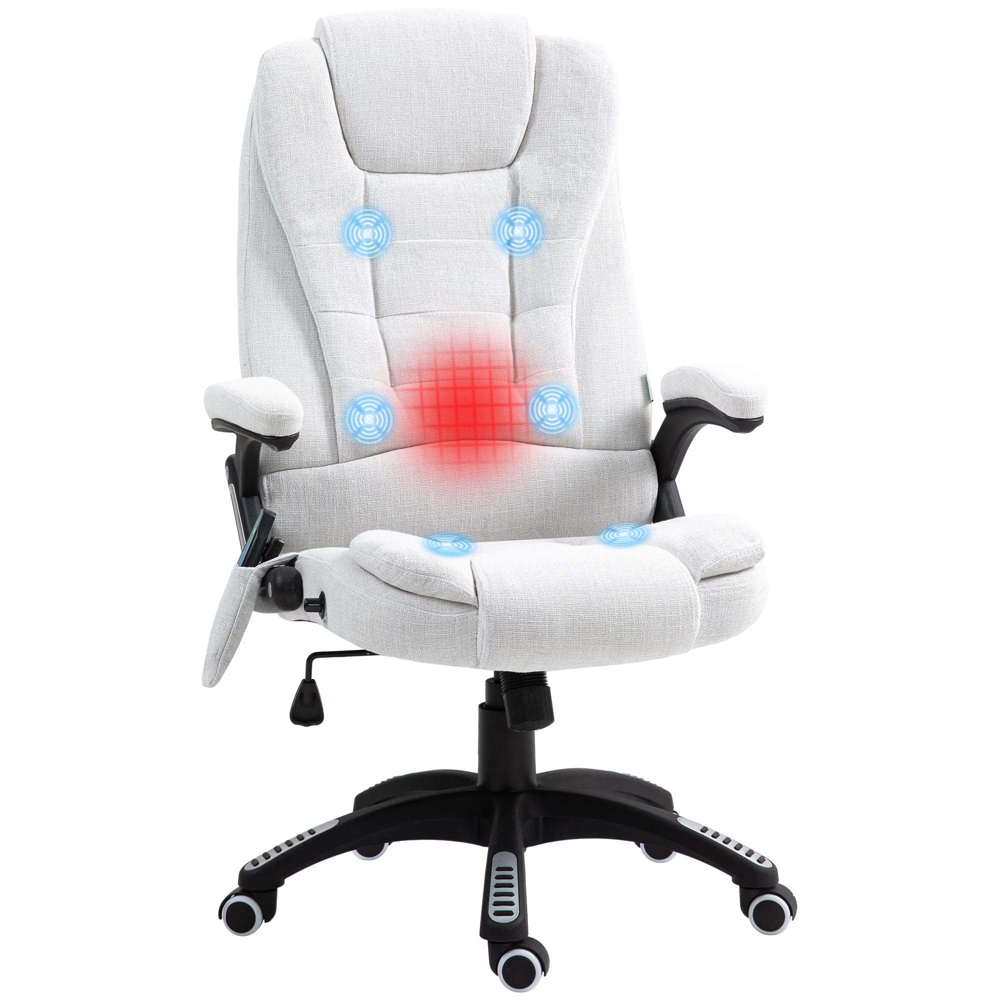 Vinsetto Massage Office Chair with Lumbar Heating, Linen Fabric Executive Computer Desk Chair with High and Reclining Back, Tilt Function, Adjustable Height, Padded Armrests, Cream White — image 1