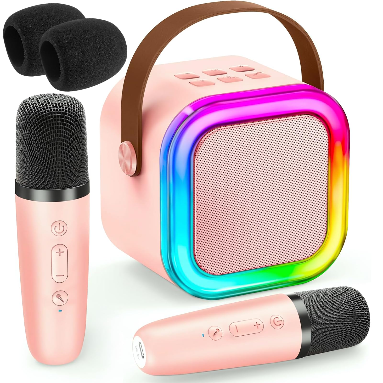 Karaoke Microphone, 2 Dual Wireless Microphones, Portable Karaoke Speaker with 5 Voice Effects, Includes Protective Cases, Family Entertainment Equipment, Ideal for Kids and Adults (Pink)-image-34