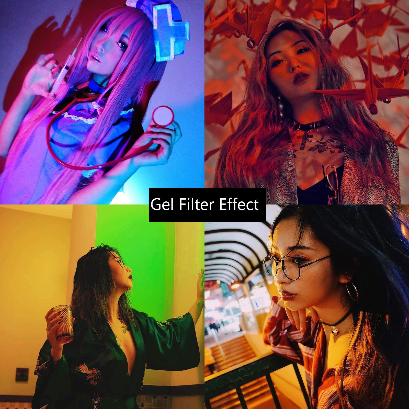 3x150W Película Fresnel de Tungsteno Iluminación Continua Mandarina Kit con Bombilla Halógena, Filtro de Gelatina, Abrazaderas, Soporte de luz y Bolsa de Trípode para Foto Estudio Vídeo