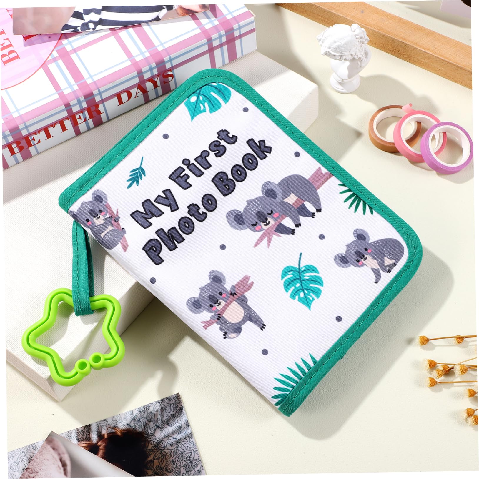 Álbum de Fotos de Tela para Bebés Verde, 17 Hojas Varios | Páginas Múltiples para Fotos, Formato Ligero y Portátil, Uso en Familia y Viaje