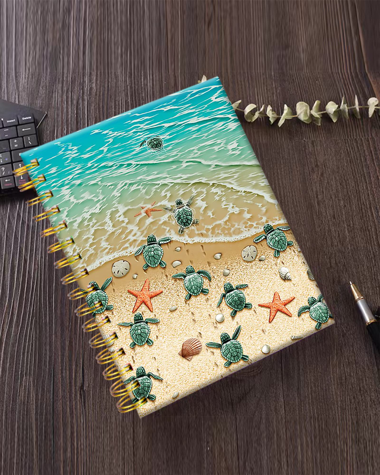 iampanda Quaderno a spirale, con rilegatura a doppio filo, con carta di alta qualità, per ragazze, donne, 60 fogli A5 a righe, ideale per scuola, ufficio, casa, tartarughe sulla spiaggia