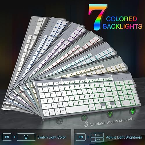 Miniatura 2 de J JOYACCESS Combo de teclado y mouse inalámbricos con 7 opciones retroiluminadas, teclas de luz silenciosas, recargable tipo C, modo de suspensión,