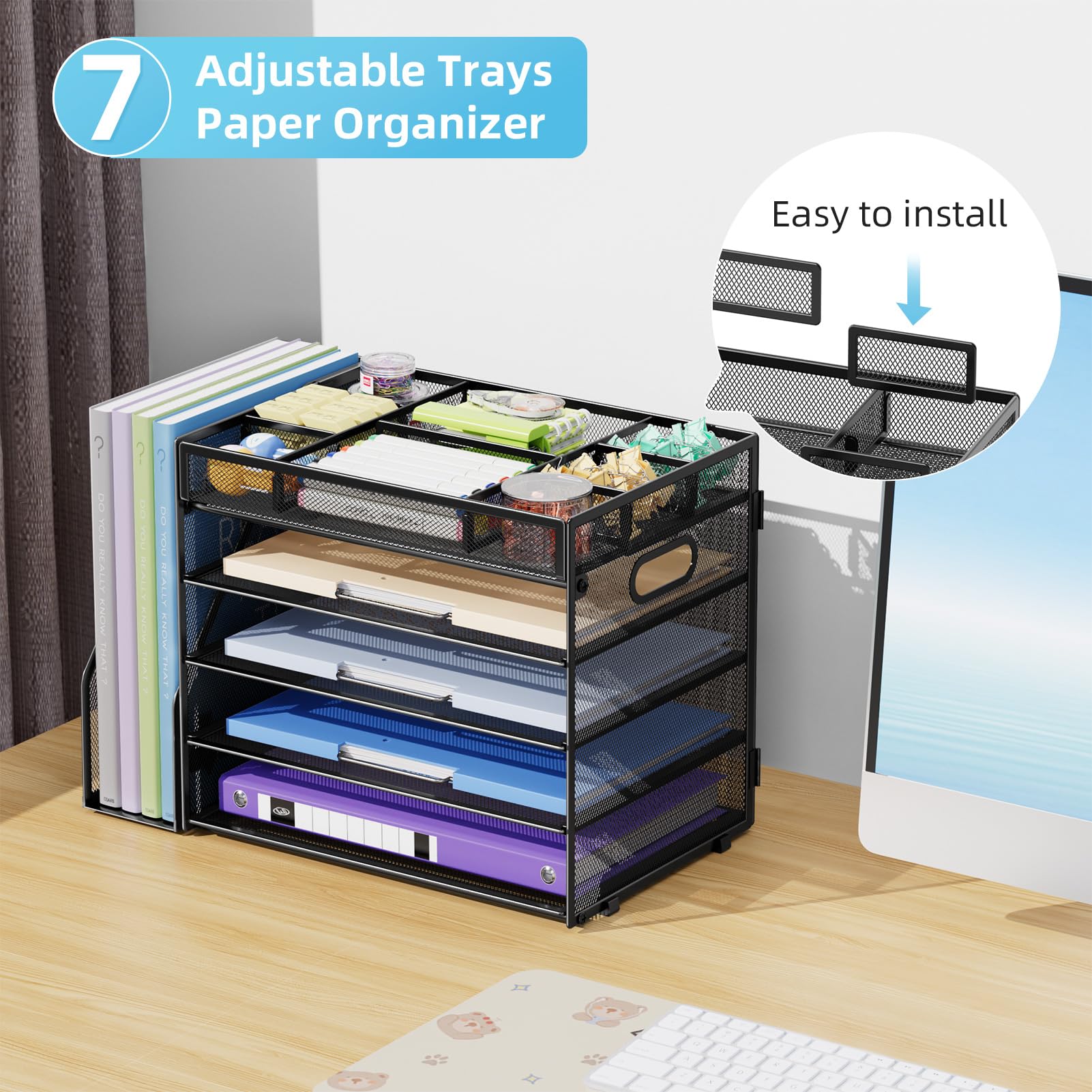 Marbrasse Organizer da scrivania a 5 livelli con porta documenti, organizer per vassoio per lettere, organizer da scrivania con scomparti regolabili, organizer da scrivania in rete e accessori per