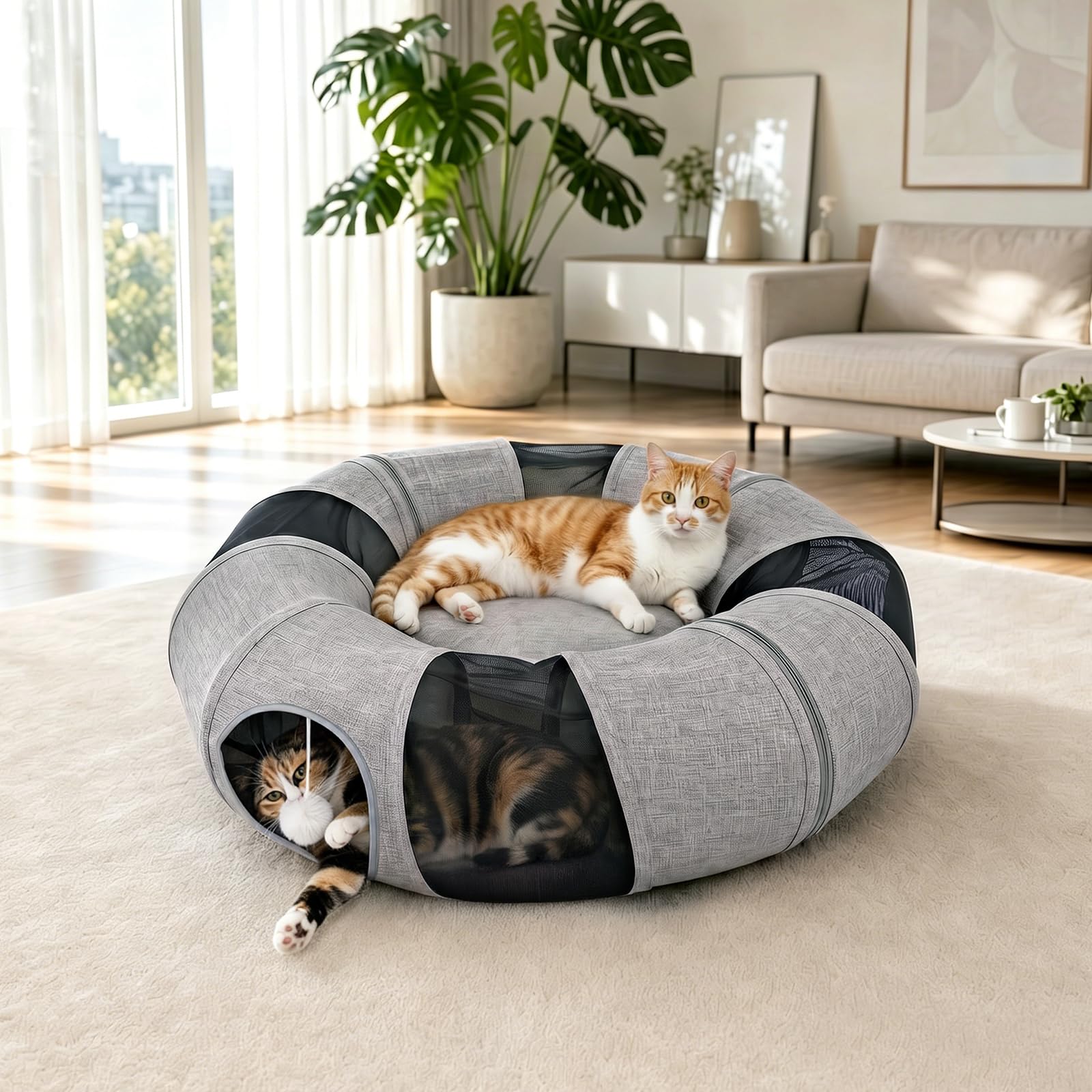 Ownpets Cat Donut Tunnel,Cat Tunnel Bed 30CM,Grey